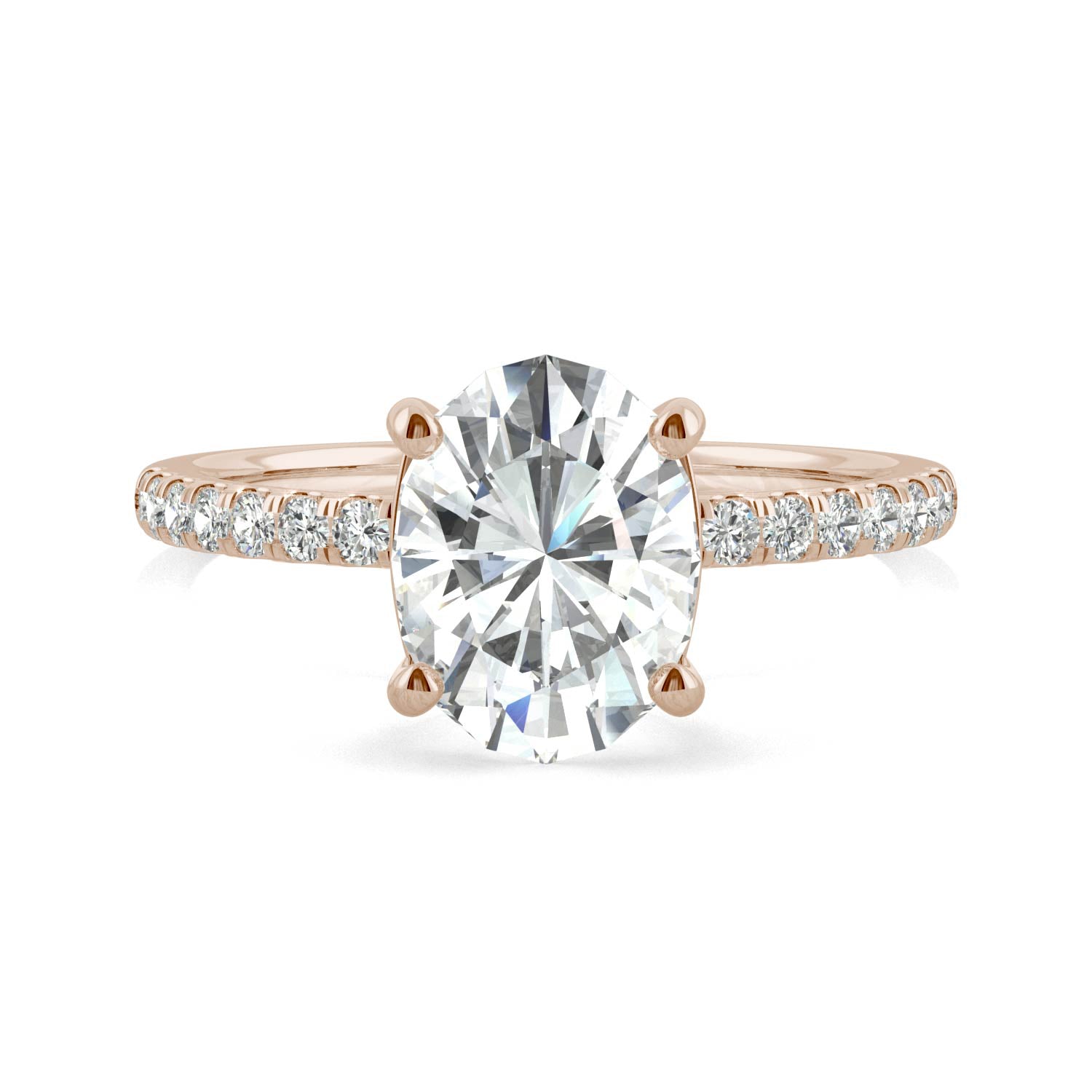 2.34 CTW DEW Oval Forever One™ Moissanite Side Stone Engagement Ring