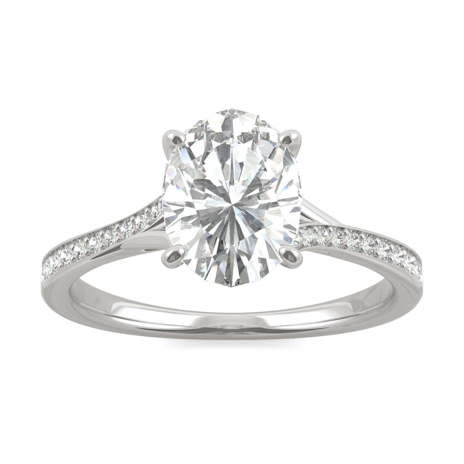 2.25 CTW DEW Oval Forever One™ Moissanite Side Stone Engagement Ring with Hidden Halo Ring