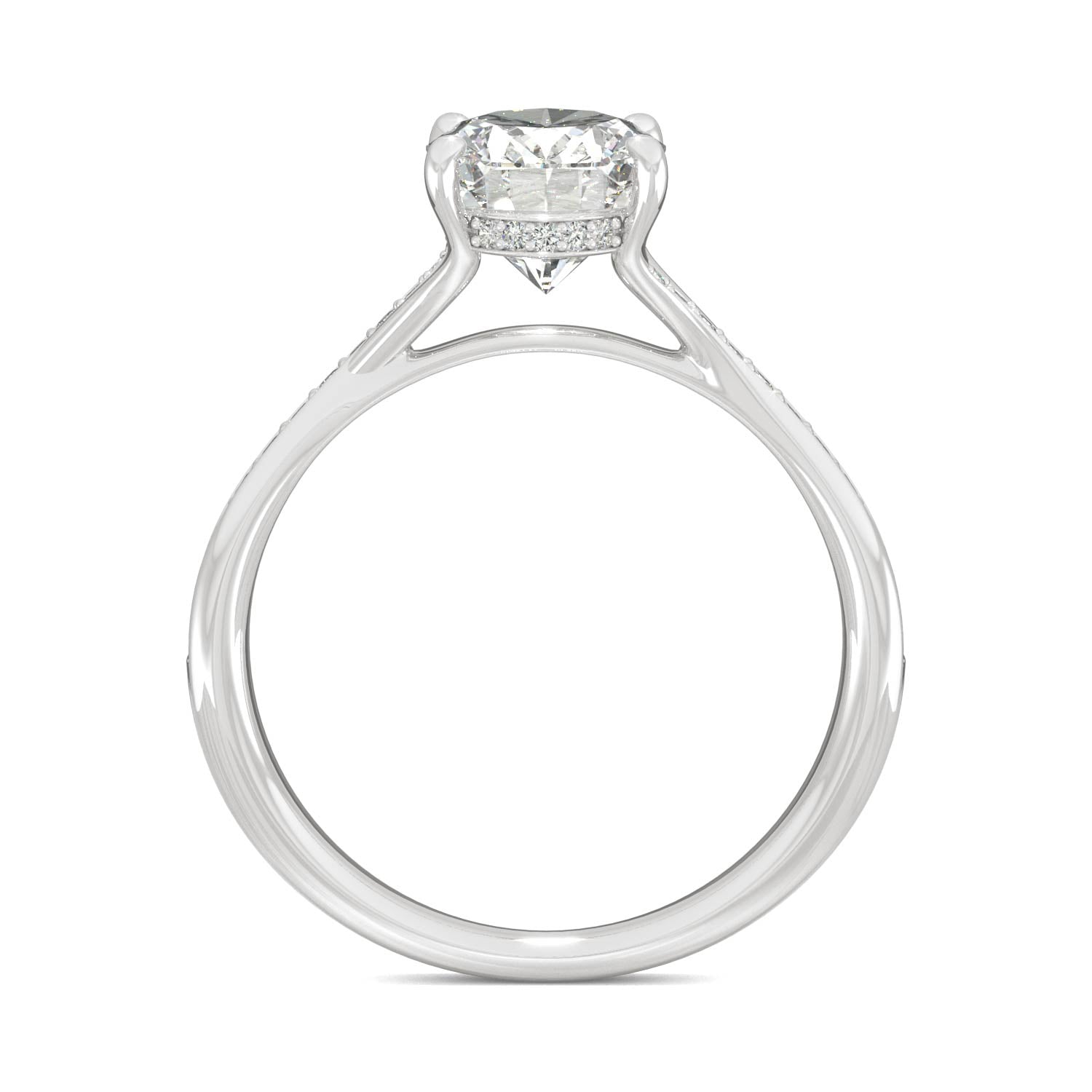 2.25 CTW DEW Oval Forever One™ Moissanite Side Stone Engagement Ring with Hidden Halo Ring