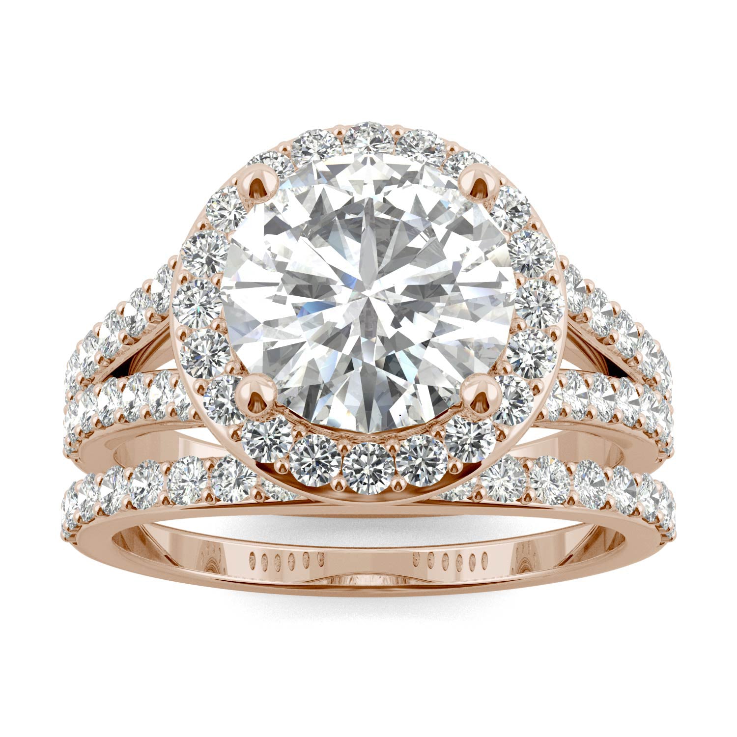 3.69 CTW DEW Round Forever One™ Moissanite Split Shank Halo Bridal Ring