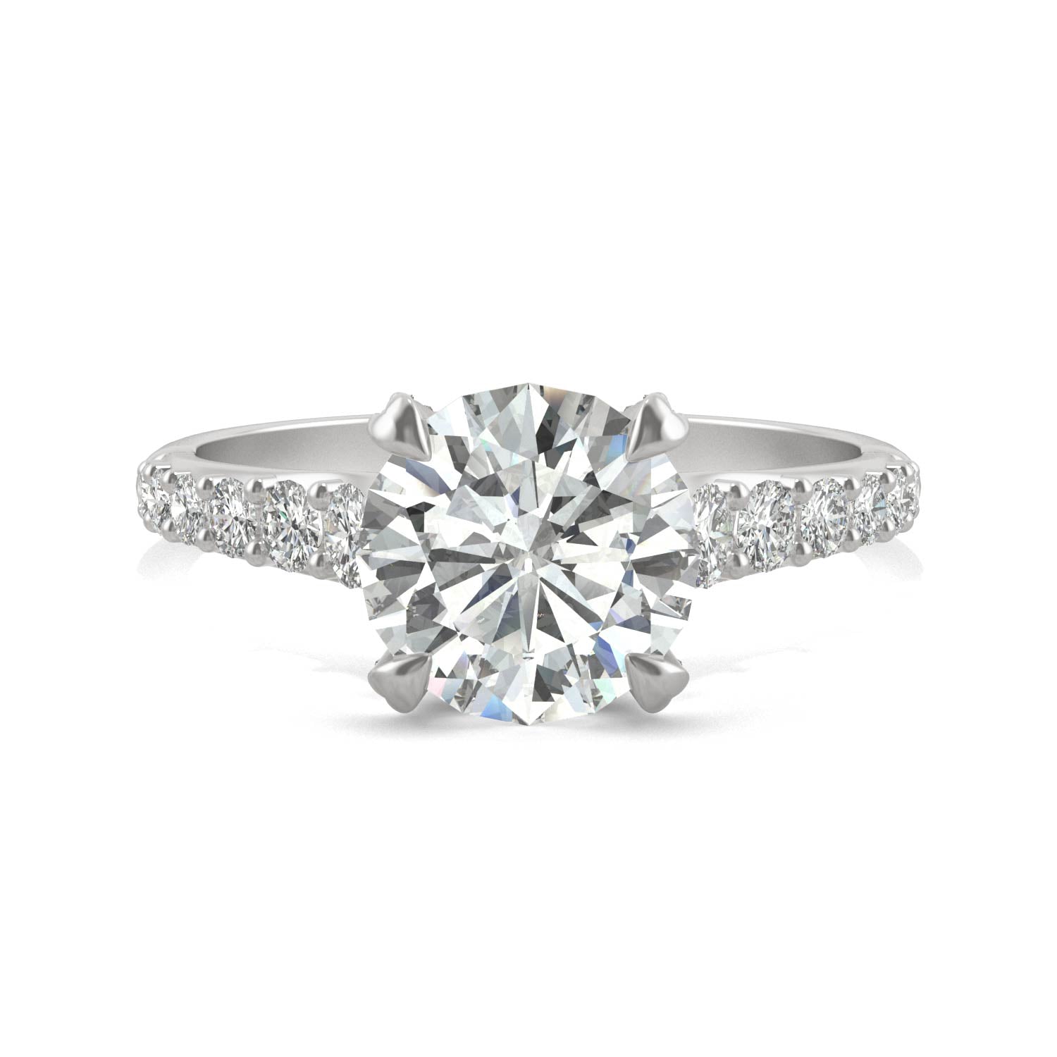 2.43 CTW DEW Round Forever One™ Moissanite Side-Stone Solitaire with Gallery Accents Engagement Ring