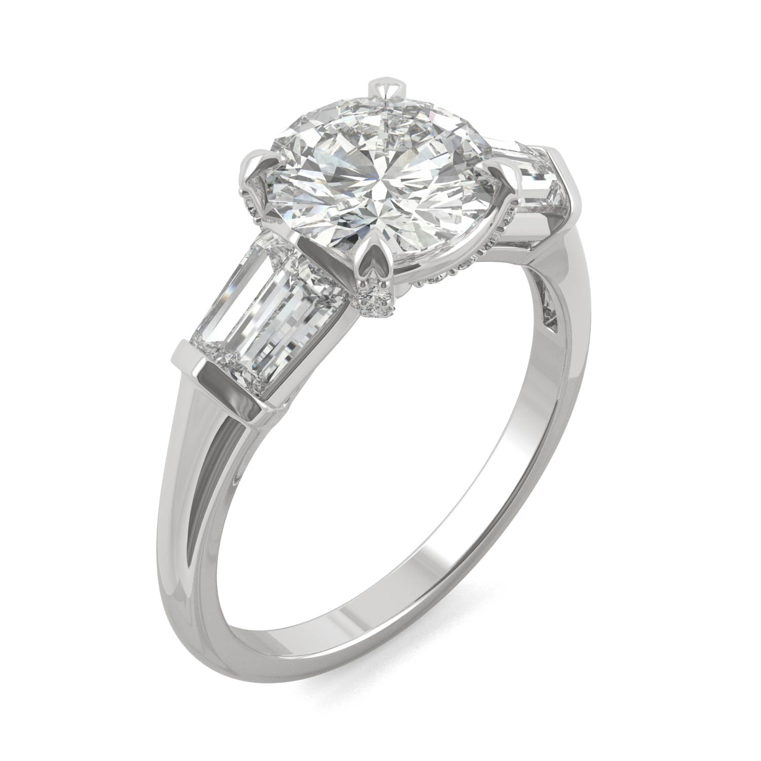 2.75 CTW DEW Round Forever One™ Moissanite Baguette Accented Engagement Ring