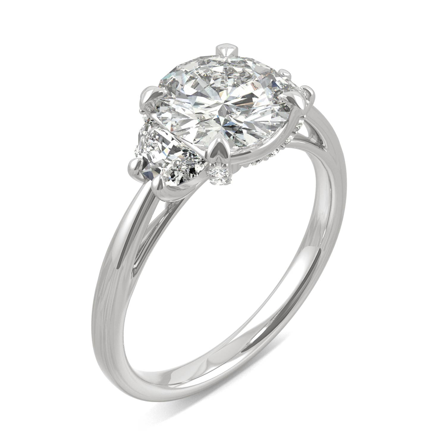 2.57 CTW DEW Round Forever One™ Moissanite Half Moon Accented Engagement Ring