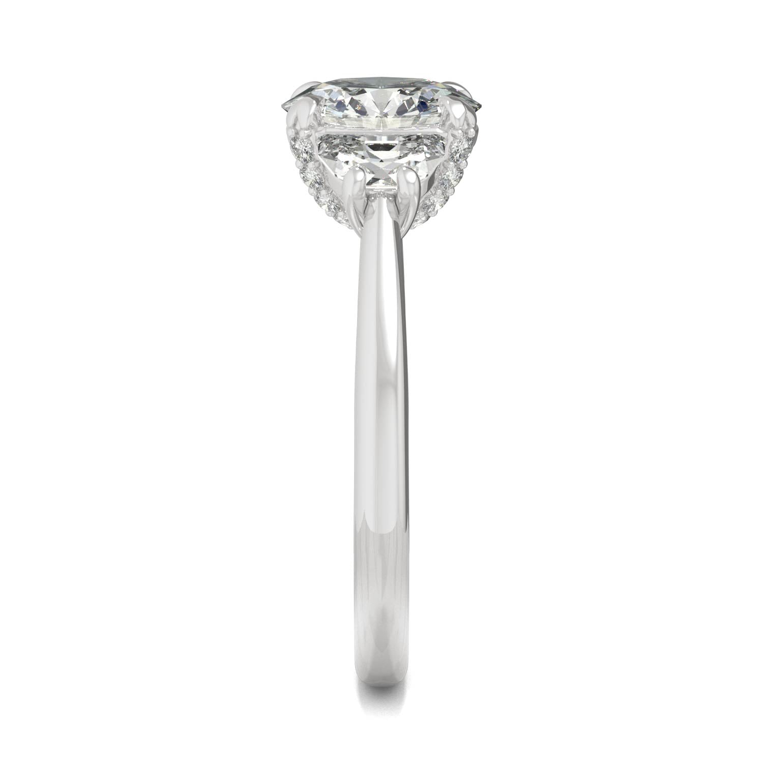 2.57 CTW DEW Round Forever One™ Moissanite Half Moon Accented Engagement Ring