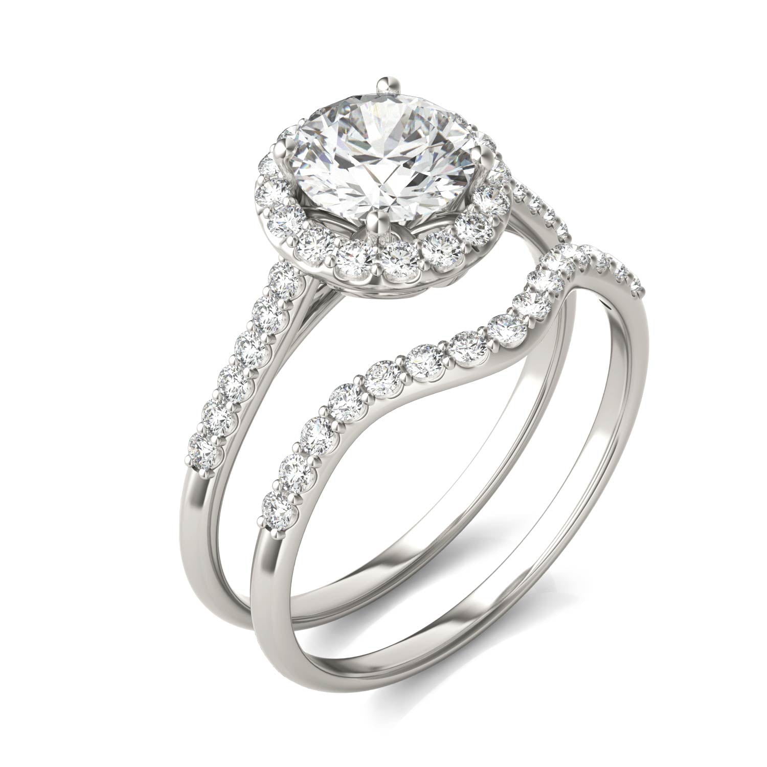 1 2/5 CTW Round Caydia® Lab Grown Diamond Signature Halo Bridal Set with Side Accents Ring