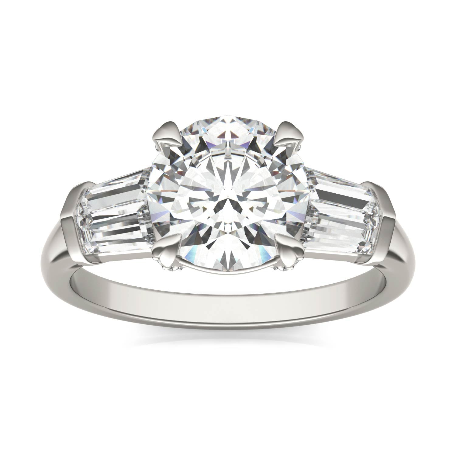 2.75 CTW DEW Round Forever One™ Moissanite Baguette Accented Engagement Ring