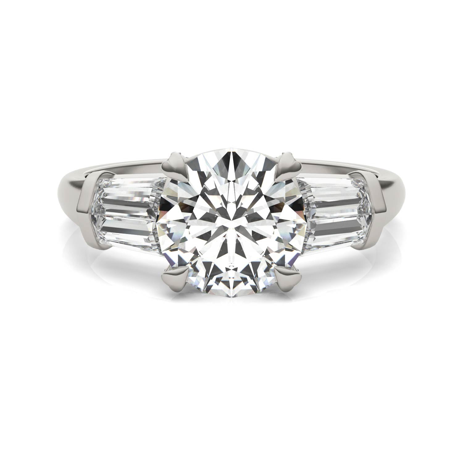 2.75 CTW DEW Round Forever One™ Moissanite Baguette Accented Engagement Ring