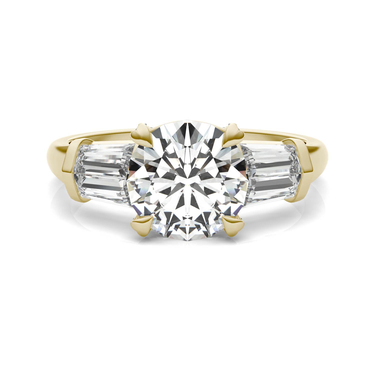 2.75 CTW DEW Round Forever One™ Moissanite Baguette Accented Engagement Ring