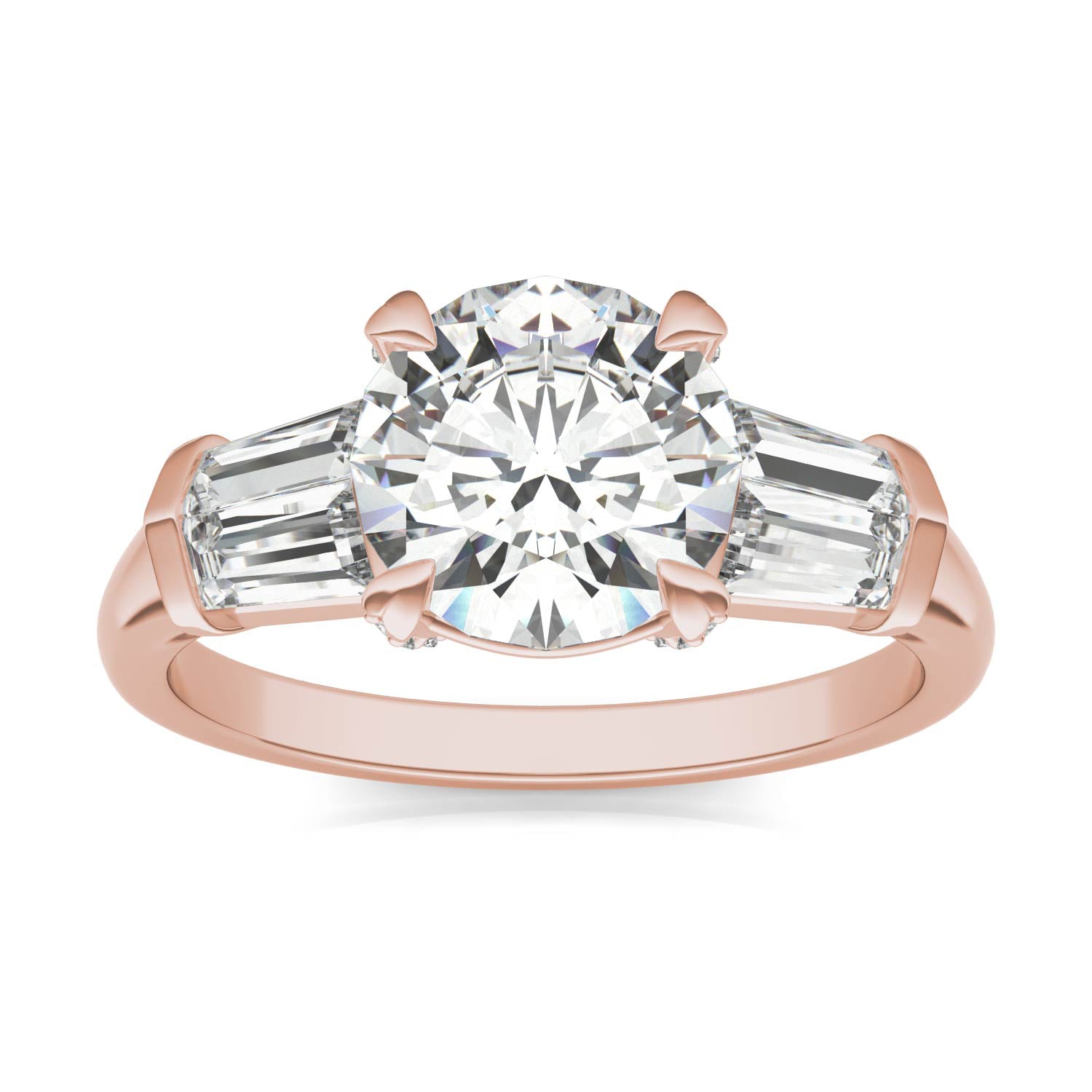 2.75 CTW DEW Round Forever One™ Moissanite Baguette Accented Engagement Ring