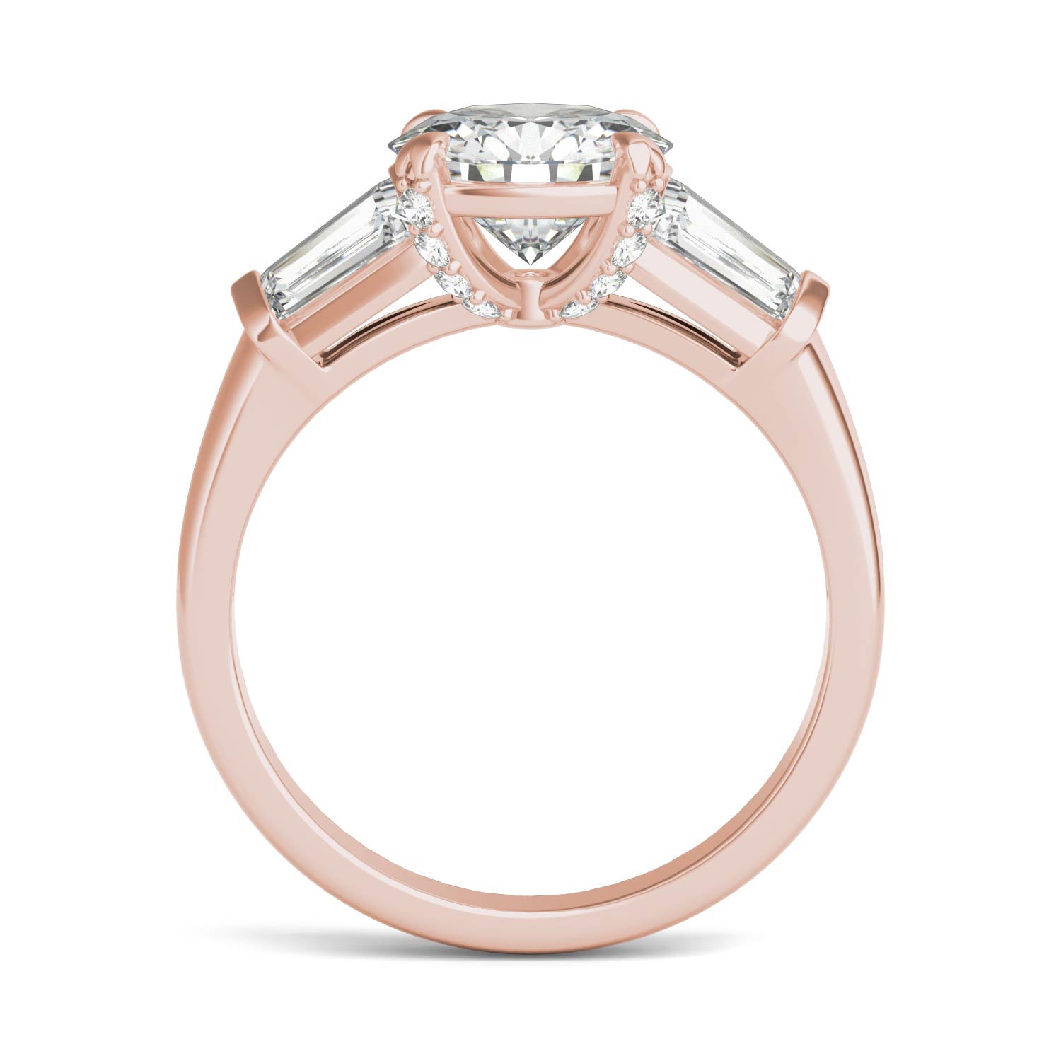 2.75 CTW DEW Round Forever One™ Moissanite Baguette Accented Engagement Ring