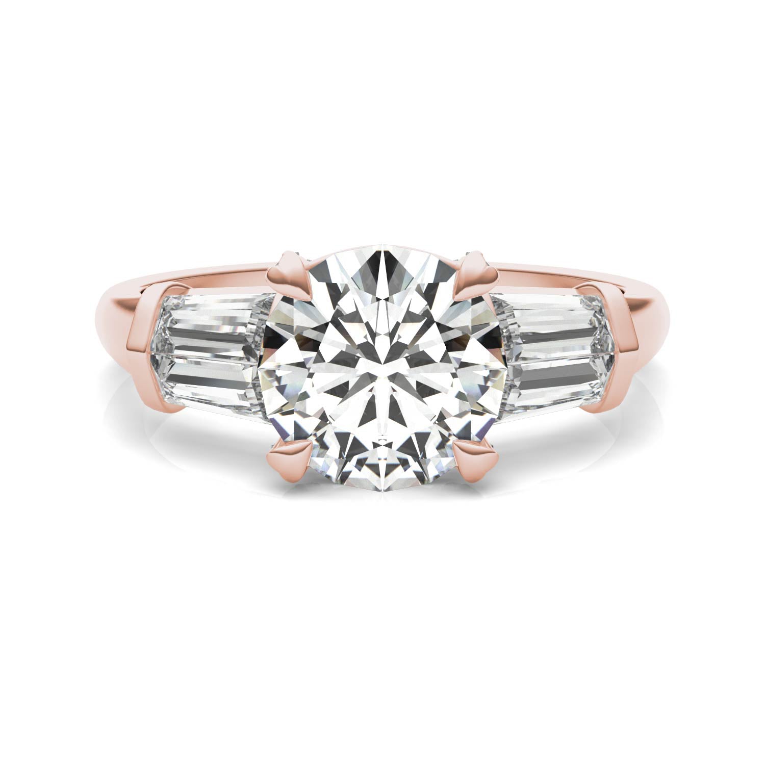 2.75 CTW DEW Round Forever One™ Moissanite Baguette Accented Engagement Ring