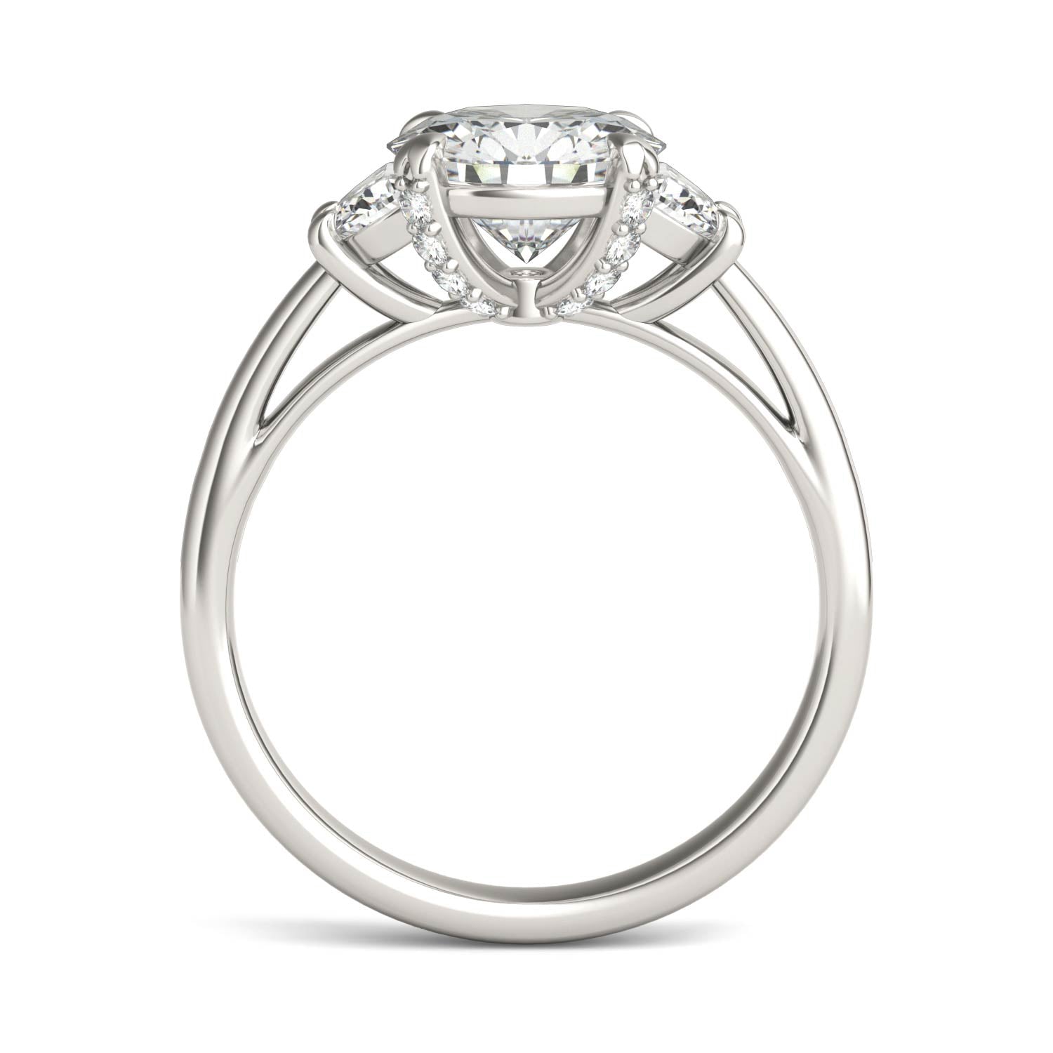 2.57 CTW DEW Round Forever One™ Moissanite Half Moon Accented Engagement Ring
