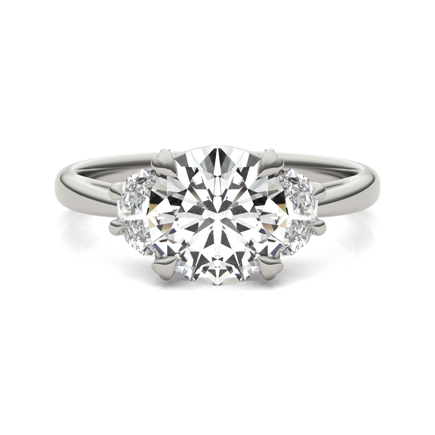 2.57 CTW DEW Round Forever One™ Moissanite Half Moon Accented Engagement Ring