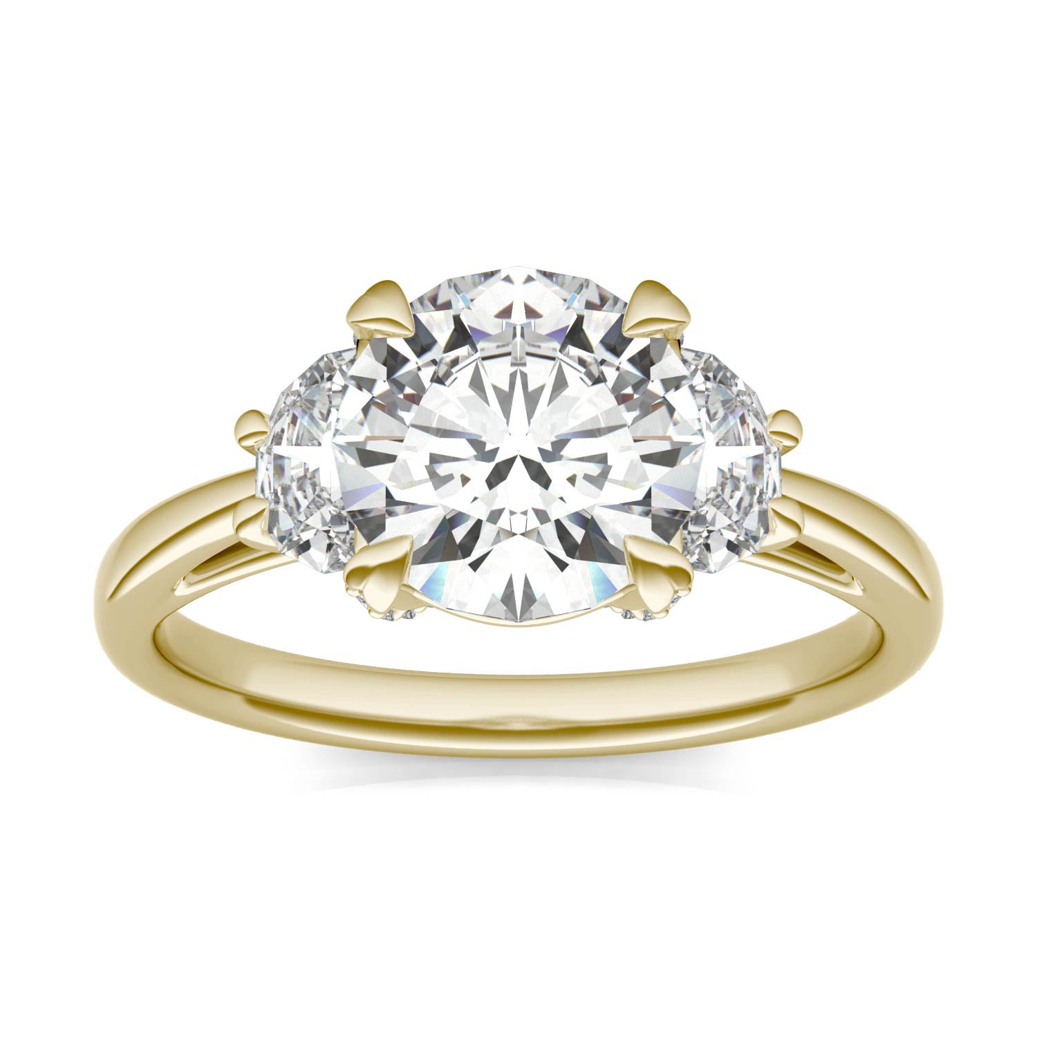 2.57 CTW DEW Round Forever One™ Moissanite Half Moon Accented Engagement Ring