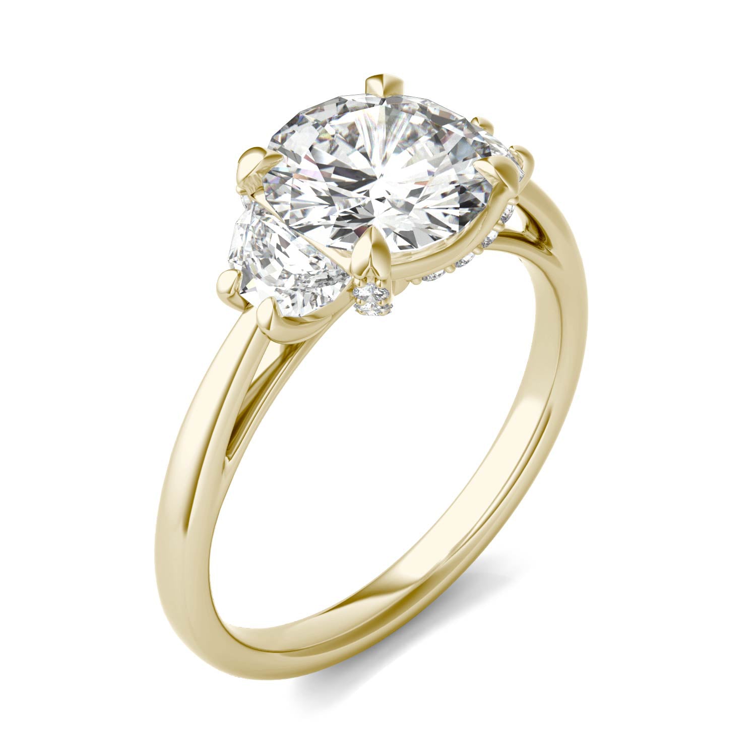 2.57 CTW DEW Round Forever One™ Moissanite Half Moon Accented Engagement Ring