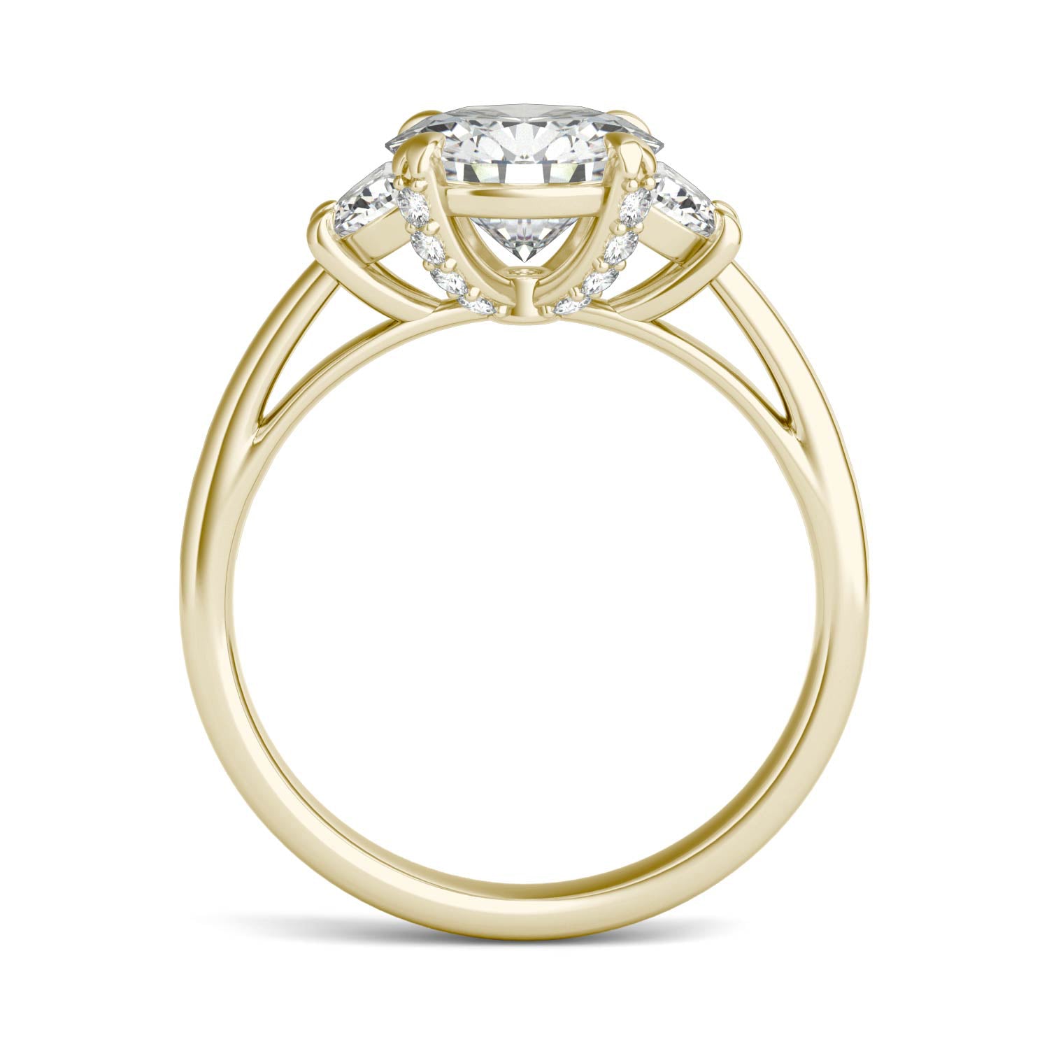 2.57 CTW DEW Round Forever One™ Moissanite Half Moon Accented Engagement Ring