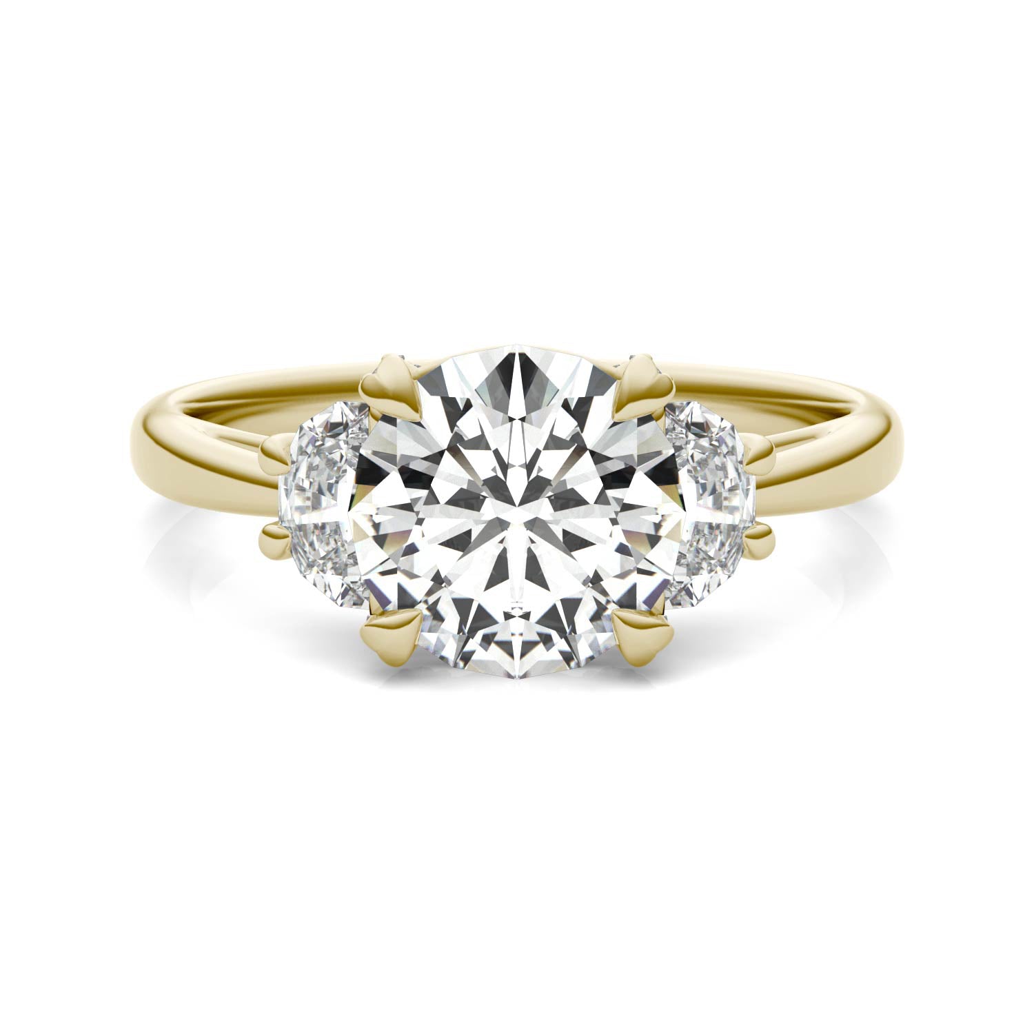 2.57 CTW DEW Round Forever One™ Moissanite Half Moon Accented Engagement Ring