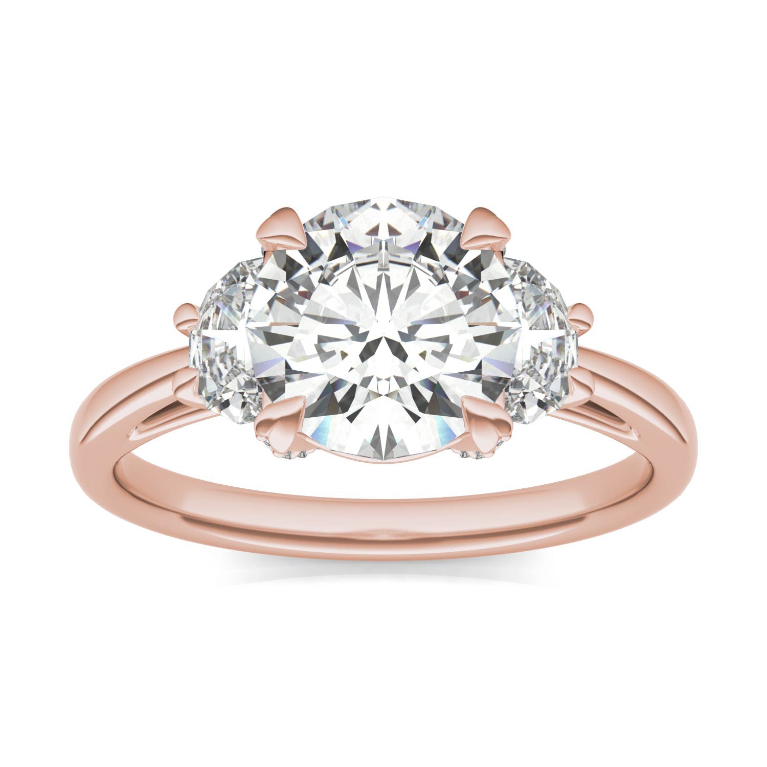 2.57 CTW DEW Round Forever One™ Moissanite Half Moon Accented Engagement Ring
