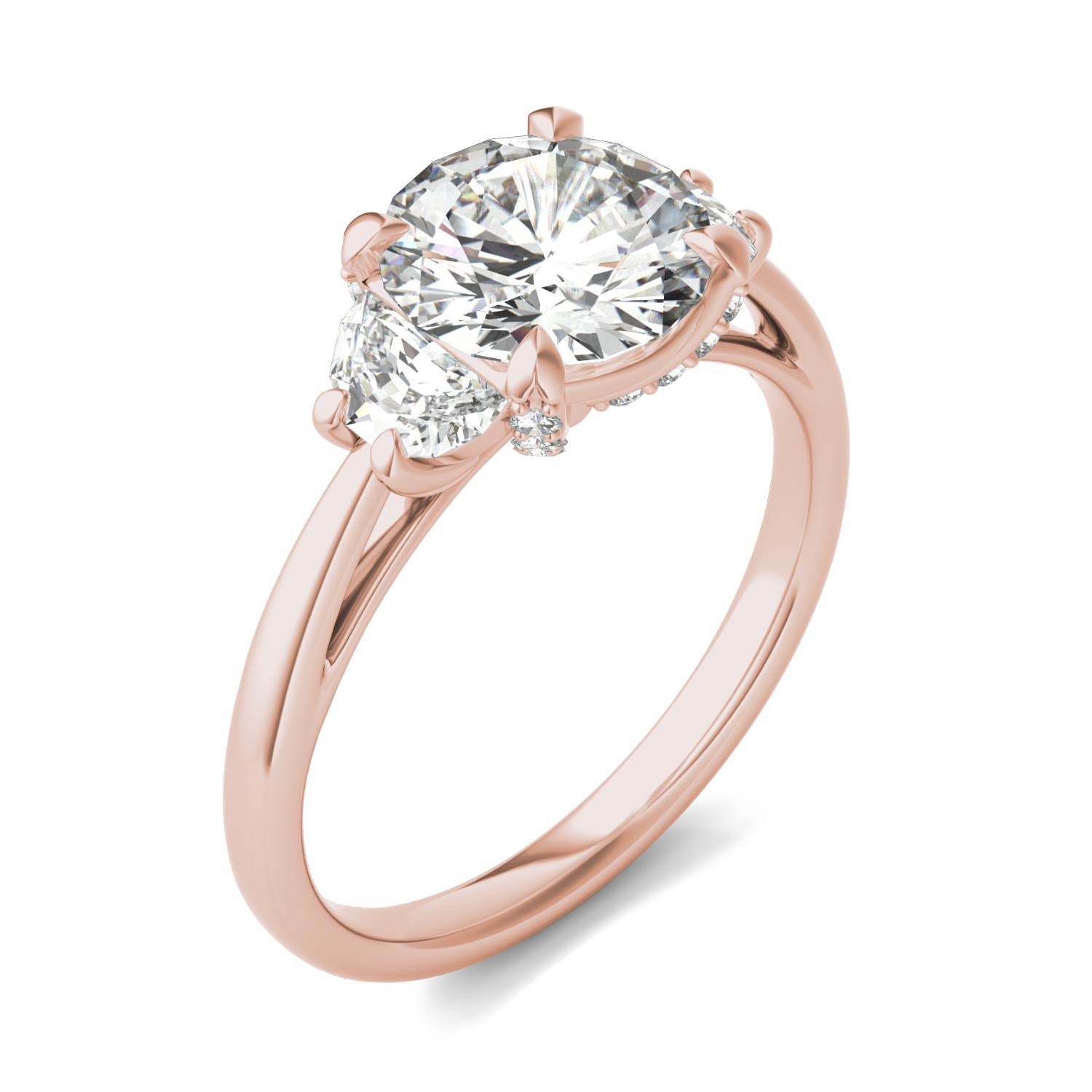 2.57 CTW DEW Round Forever One™ Moissanite Half Moon Accented Engagement Ring