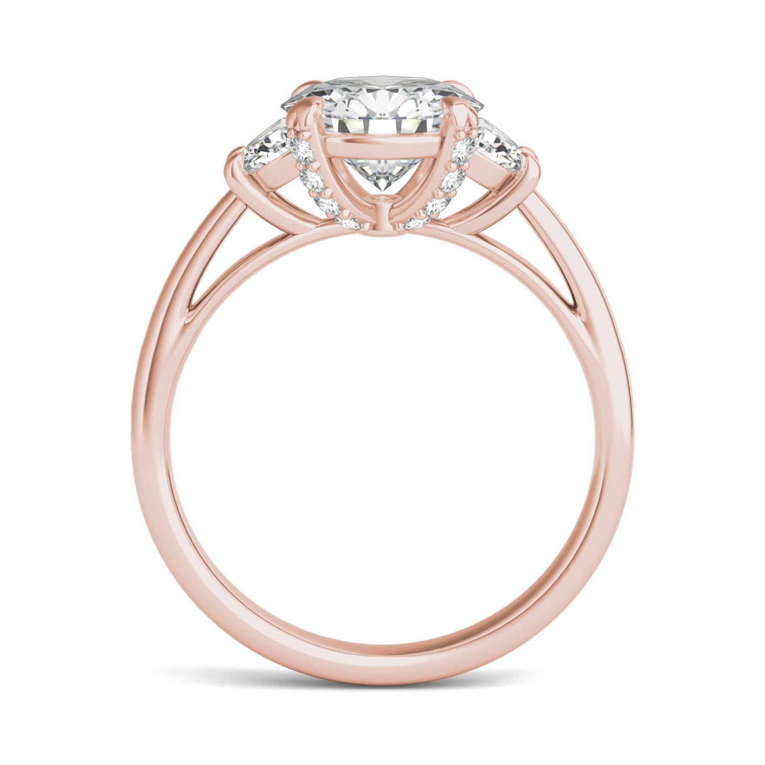 2.57 CTW DEW Round Forever One™ Moissanite Half Moon Accented Engagement Ring