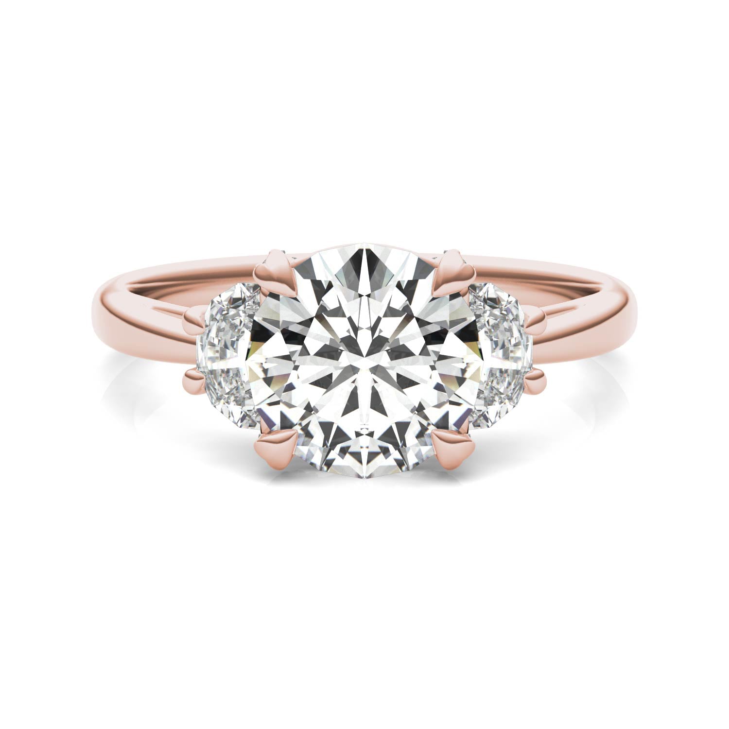 2.57 CTW DEW Round Forever One™ Moissanite Half Moon Accented Engagement Ring