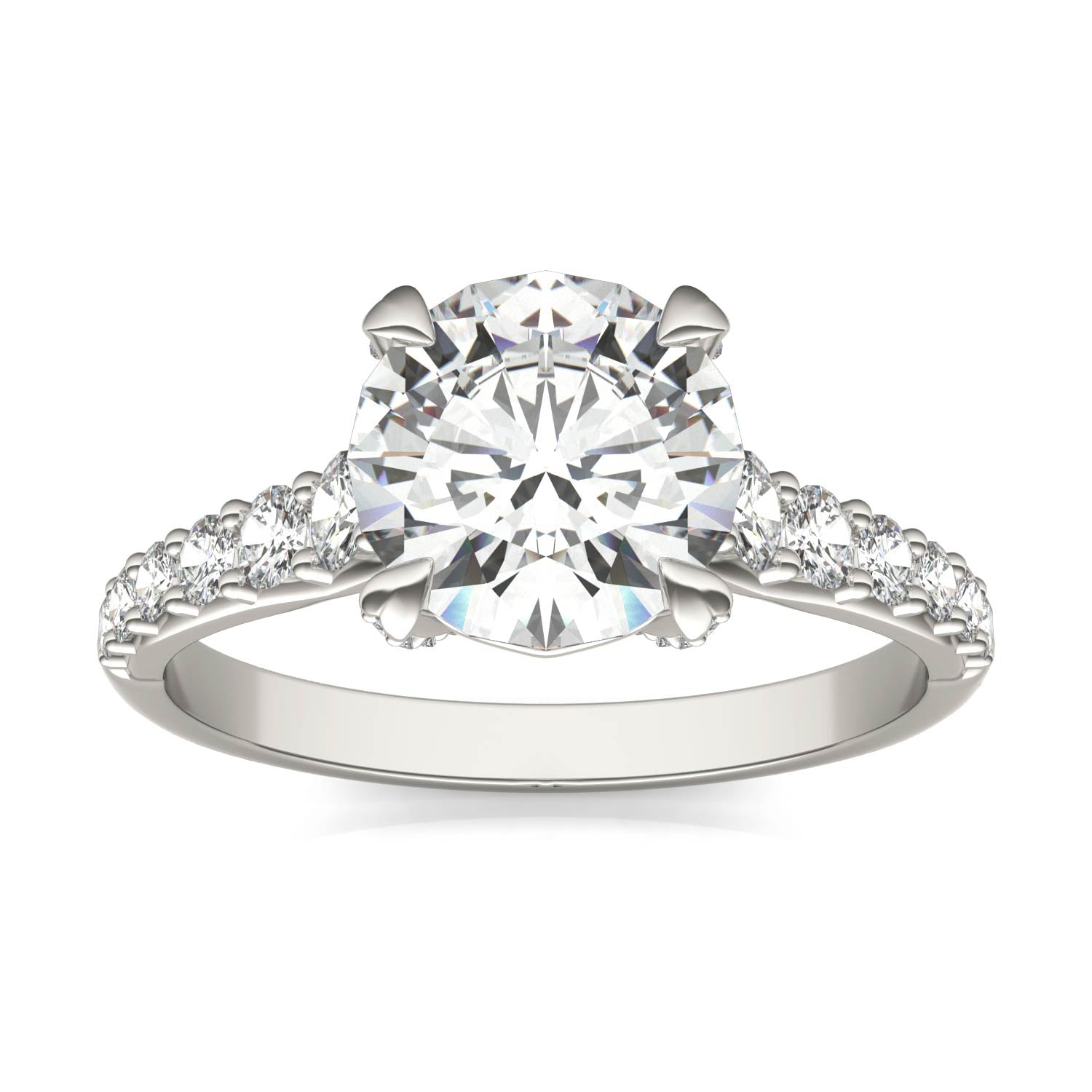 2.43 CTW DEW Round Forever One™ Moissanite Side-Stone Solitaire with Gallery Accents Engagement Ring