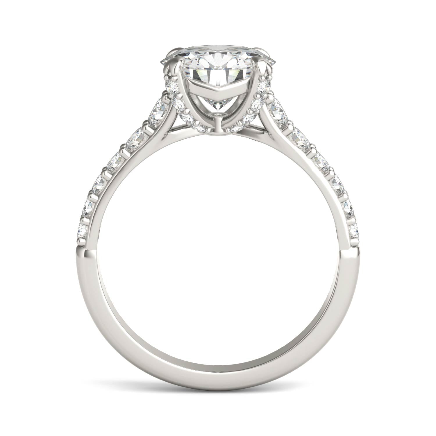 2.43 CTW DEW Round Forever One™ Moissanite Side-Stone Solitaire with Gallery Accents Engagement Ring