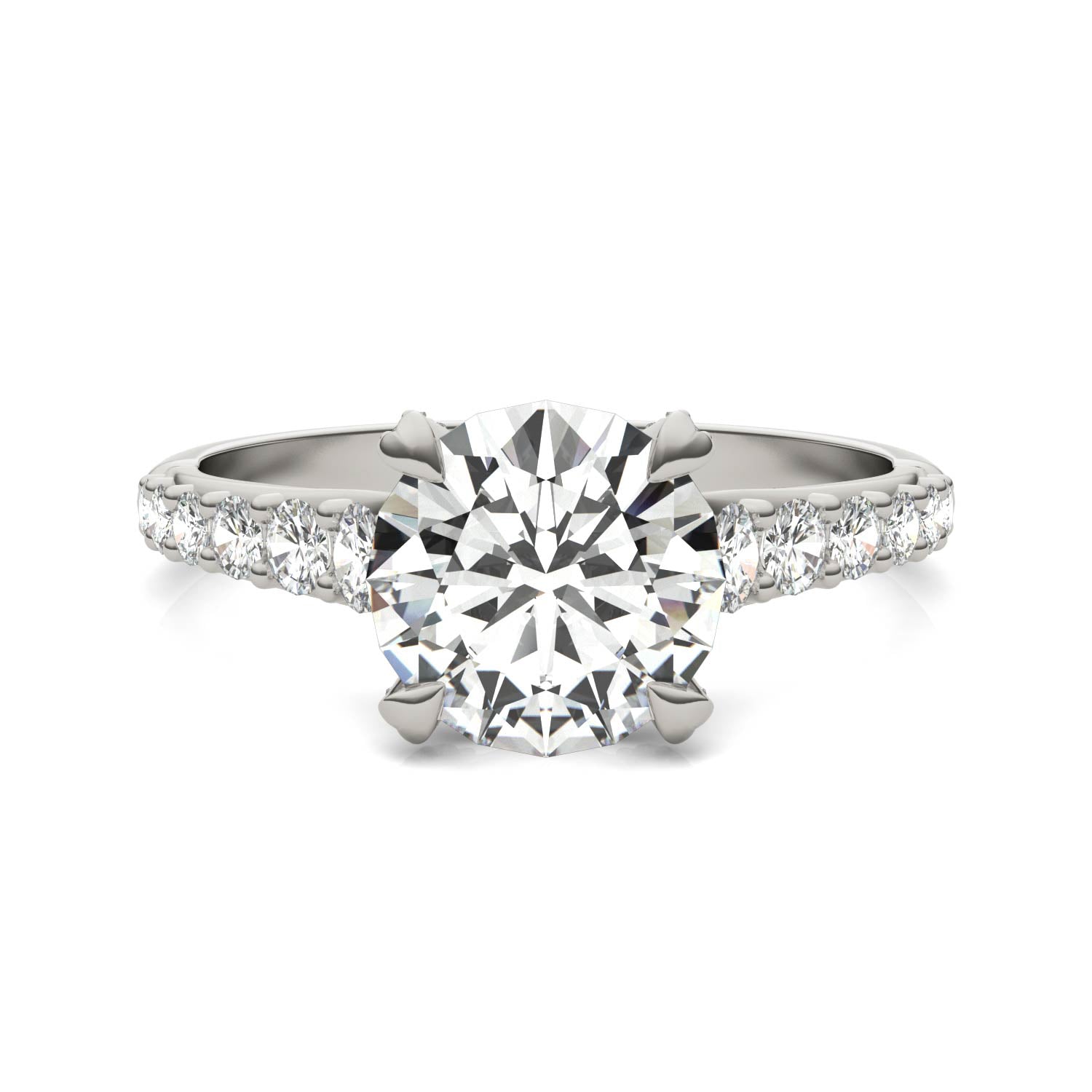 2.43 CTW DEW Round Forever One™ Moissanite Side-Stone Solitaire with Gallery Accents Engagement Ring