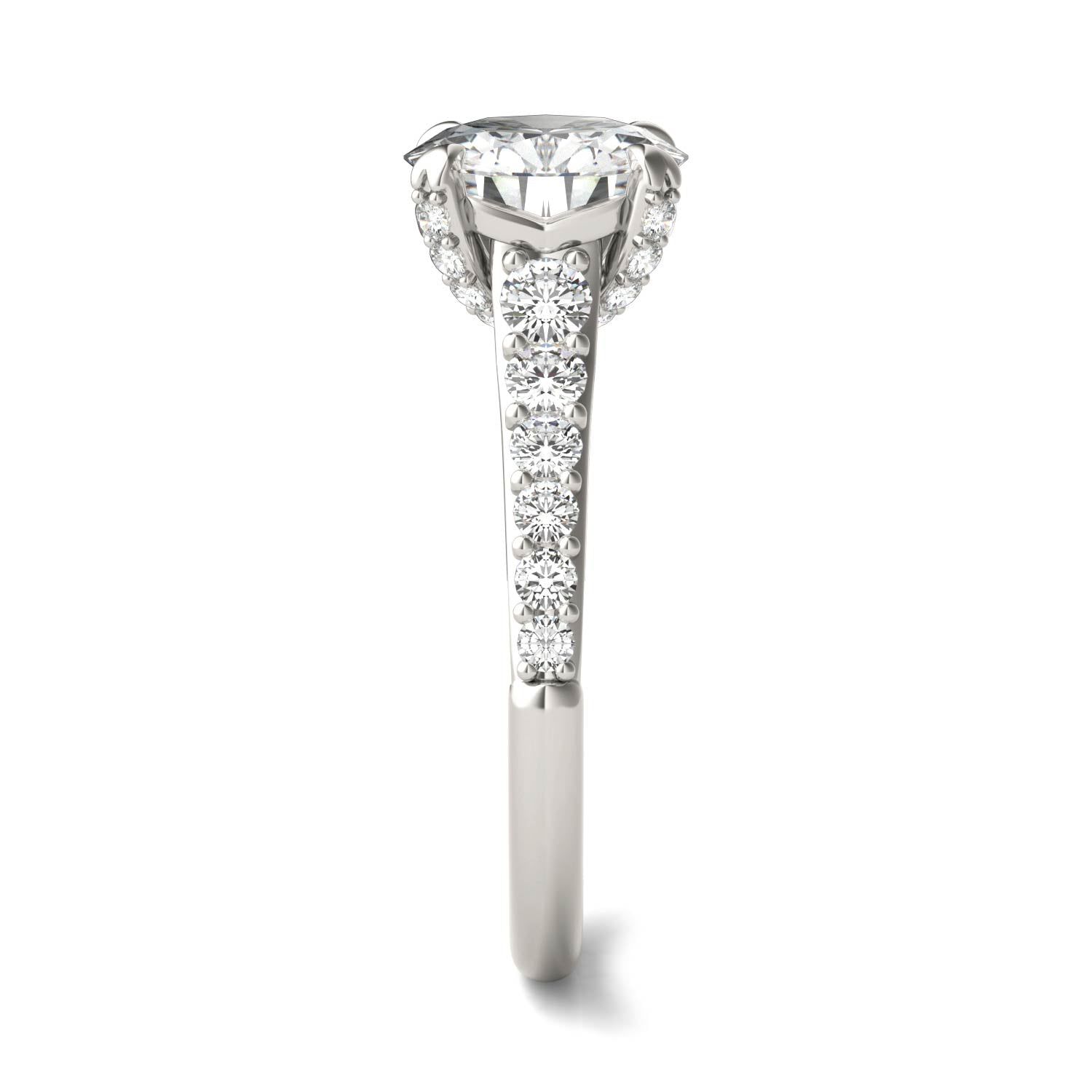 2.43 CTW DEW Round Forever One™ Moissanite Side-Stone Solitaire with Gallery Accents Engagement Ring