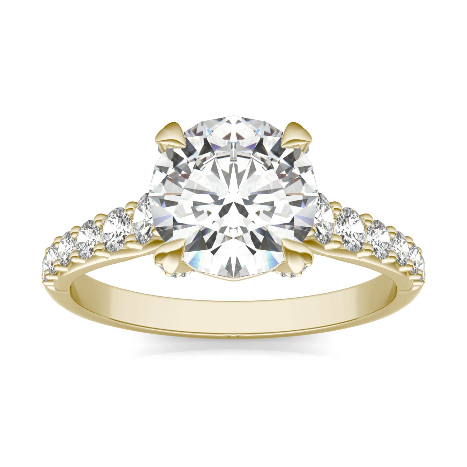 2.43 CTW DEW Round Forever One™ Moissanite Side-Stone Solitaire with Gallery Accents Engagement Ring
