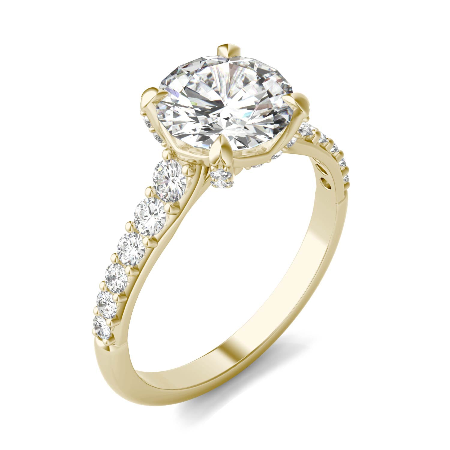 2.43 CTW DEW Round Forever One™ Moissanite Side-Stone Solitaire with Gallery Accents Engagement Ring