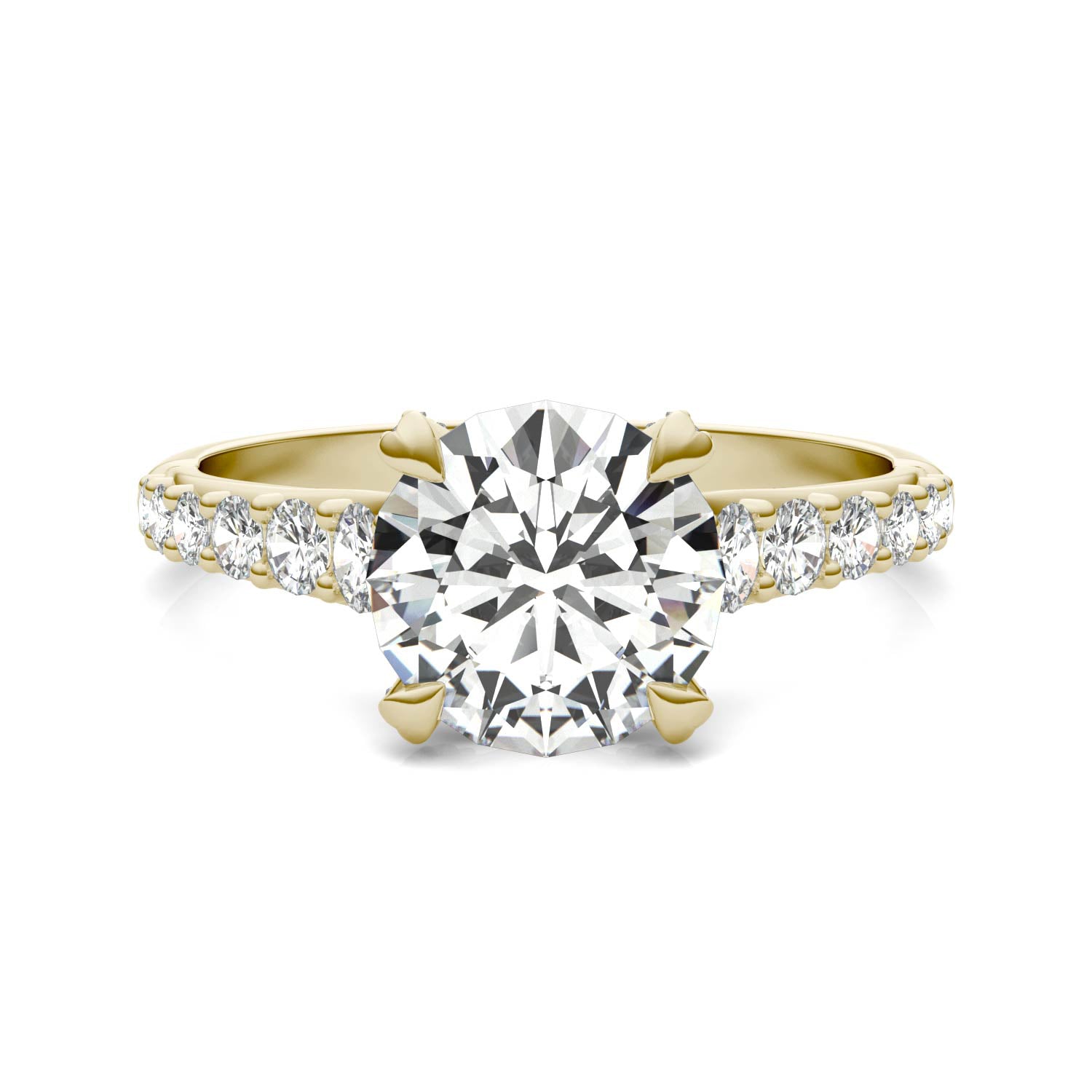 2.43 CTW DEW Round Forever One™ Moissanite Side-Stone Solitaire with Gallery Accents Engagement Ring