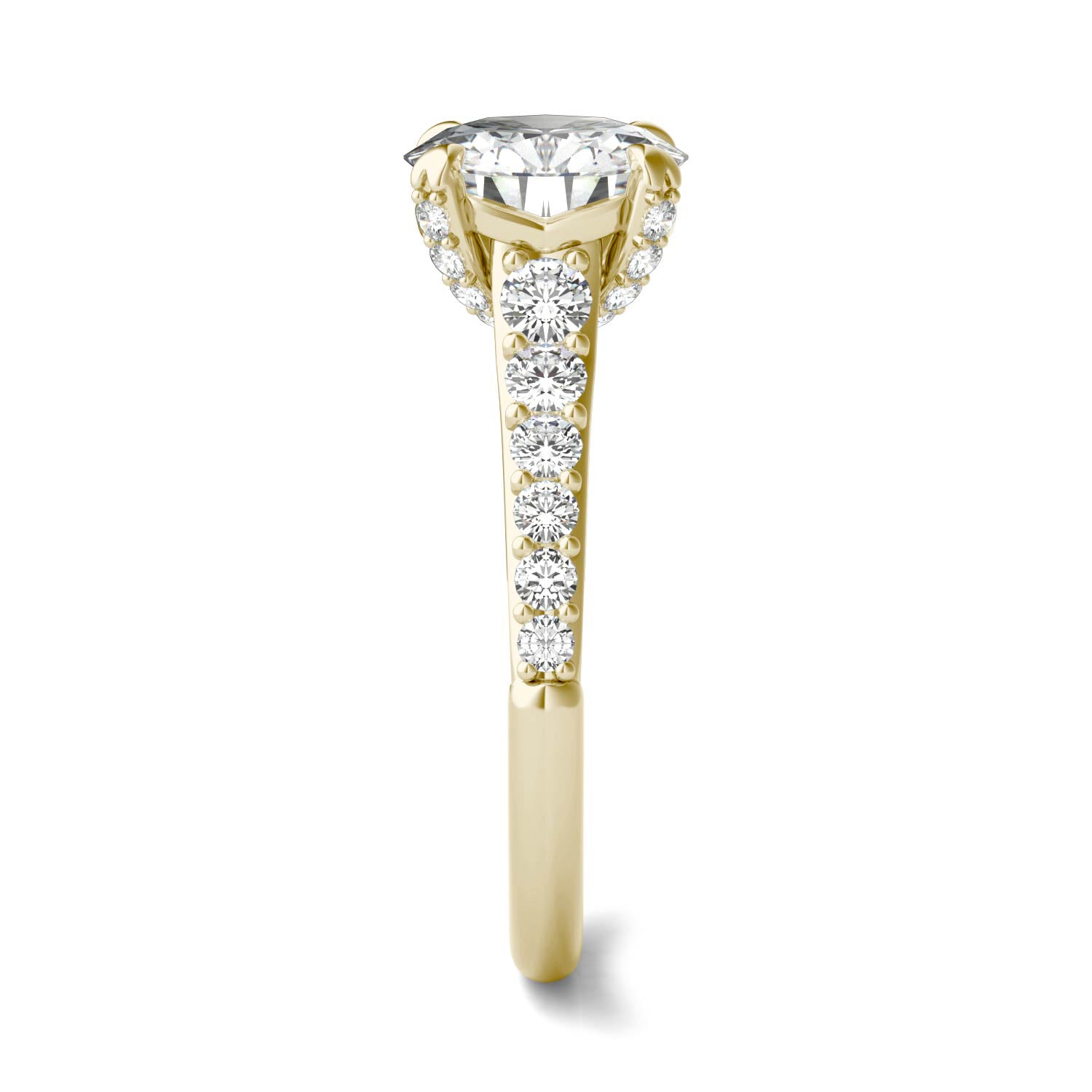 2.43 CTW DEW Round Forever One™ Moissanite Side-Stone Solitaire with Gallery Accents Engagement Ring