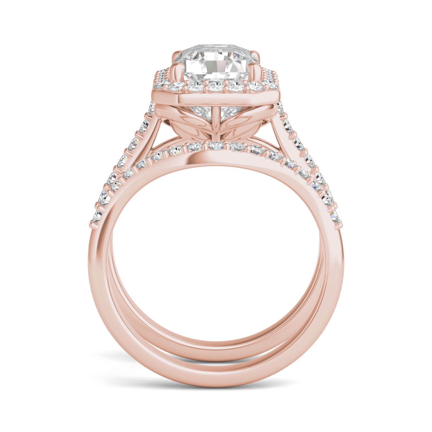 3.50 CTW DEW Radiant Forever One™ Moissanite Signature Halo with Side Accents Wedding Set Ring