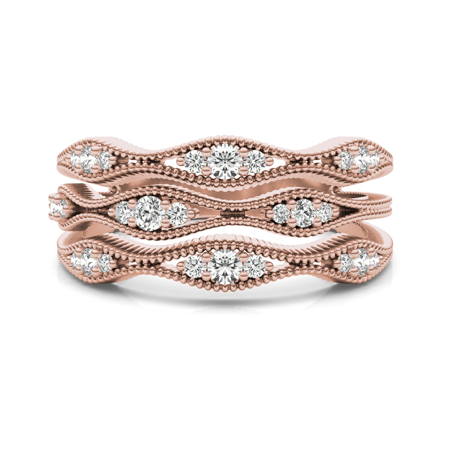 1/3 CTW Round Caydia® Lab Grown Diamond Three Row Graduated Ring