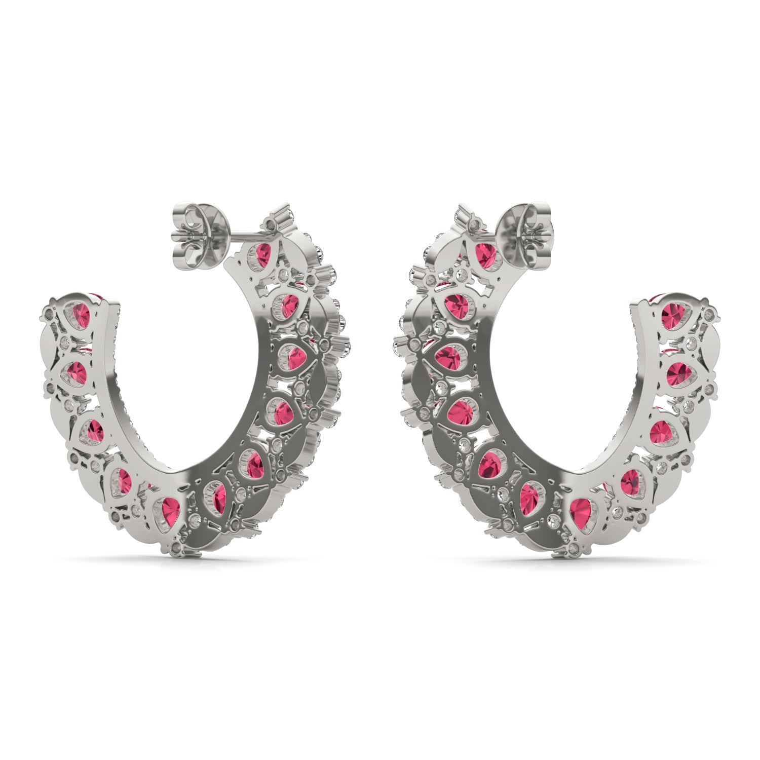 1 1/15 CTW Round Caydia® Lab Grown Diamond Statement Earrings featuring Created Ruby