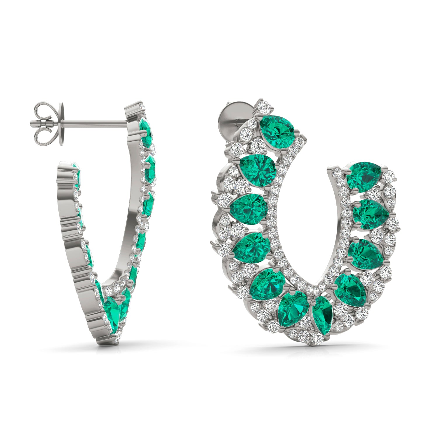 1 1/15 CTW Round Caydia® Lab Grown Diamond Statement Earrings featuring Created Emerald