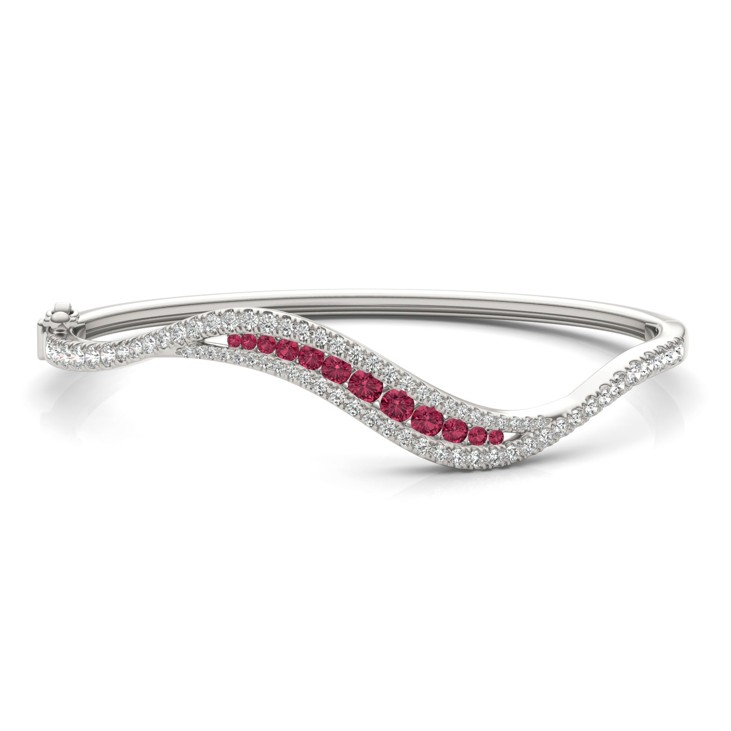 7/8 CTW Round Caydia® Lab Grown Diamond Curved Bangle Bracelet featuring Created Ruby