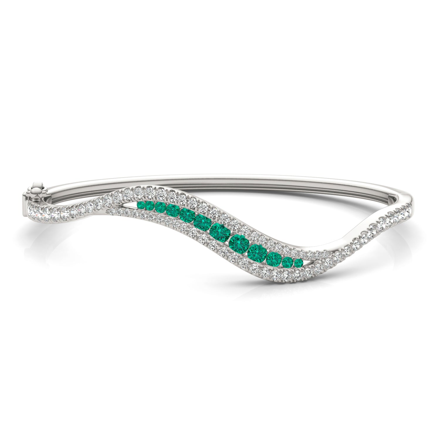 7/8 CTW Round Caydia® Lab Grown Diamond Curved Bangle Bracelet featuring Created Emerald