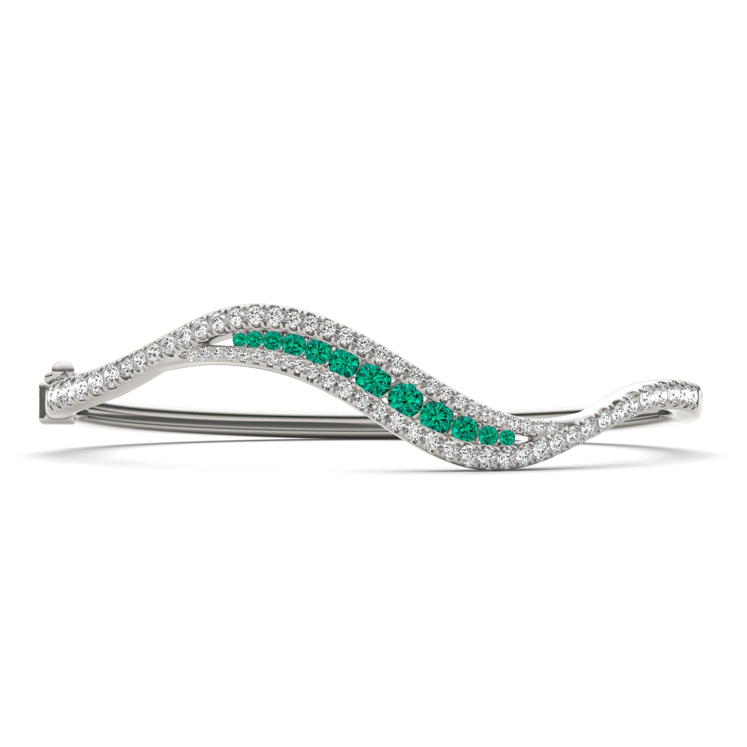 7/8 CTW Round Caydia® Lab Grown Diamond Curved Bangle Bracelet featuring Created Emerald