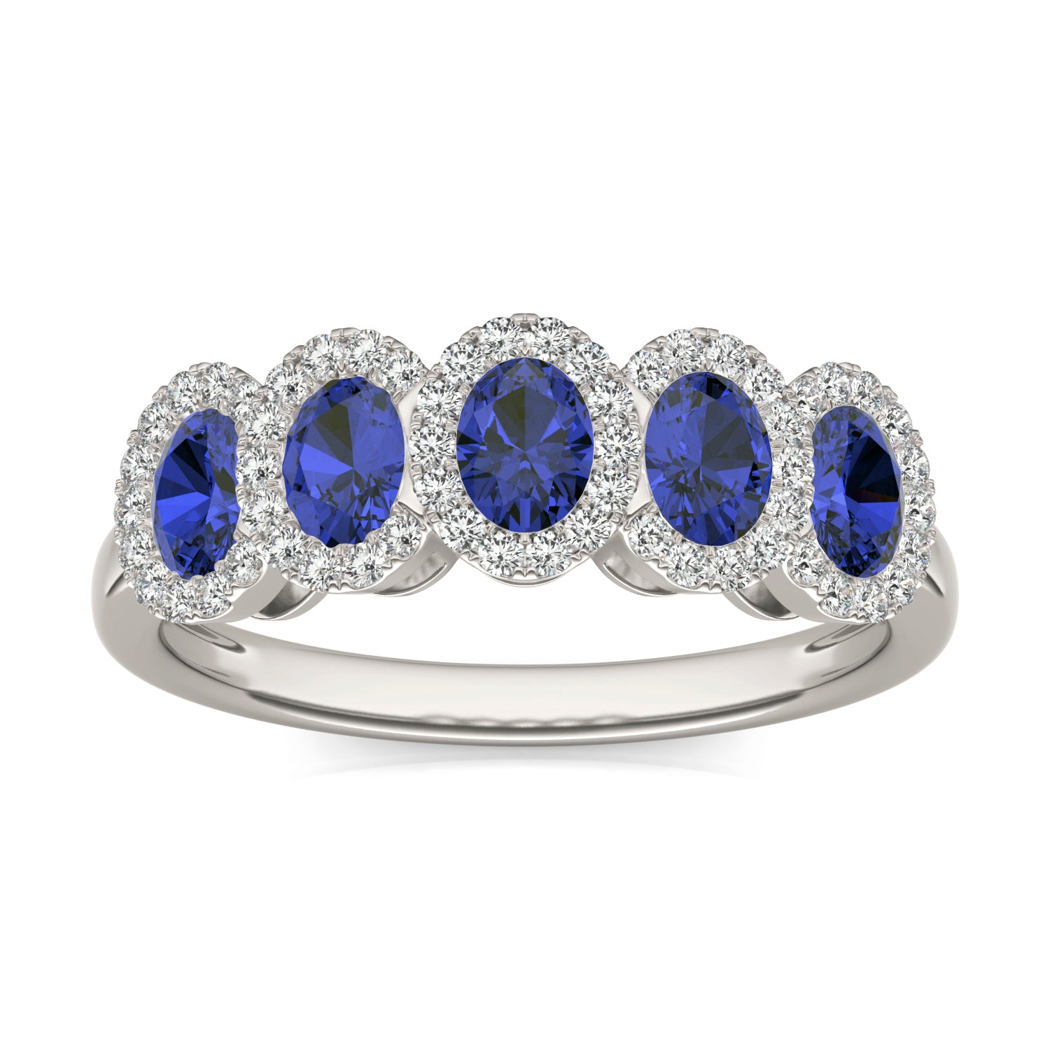 1/4 CTW Round Caydia® Lab Grown Diamond Five Stone Halo Anniversary Ring featuring Created Sapphire