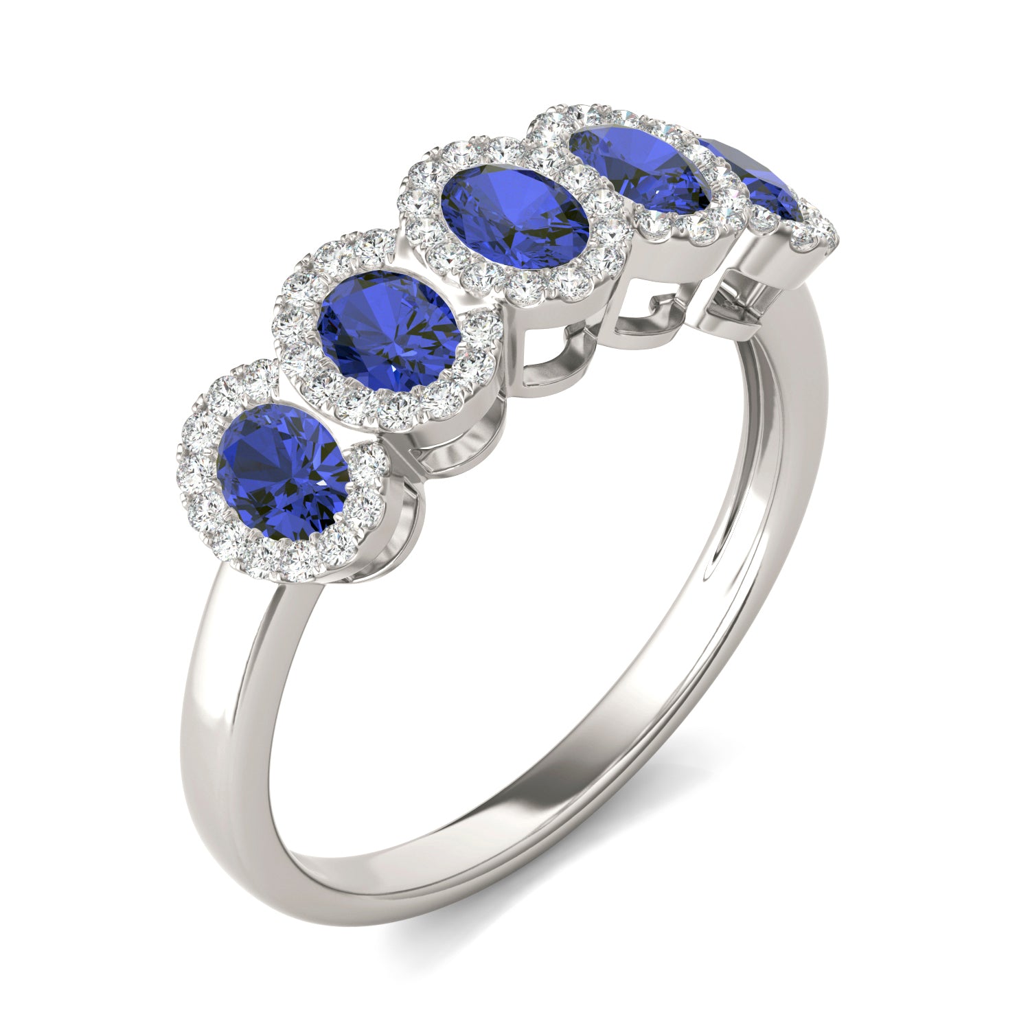 1/4 CTW Round Caydia® Lab Grown Diamond Five Stone Halo Anniversary Ring featuring Created Sapphire