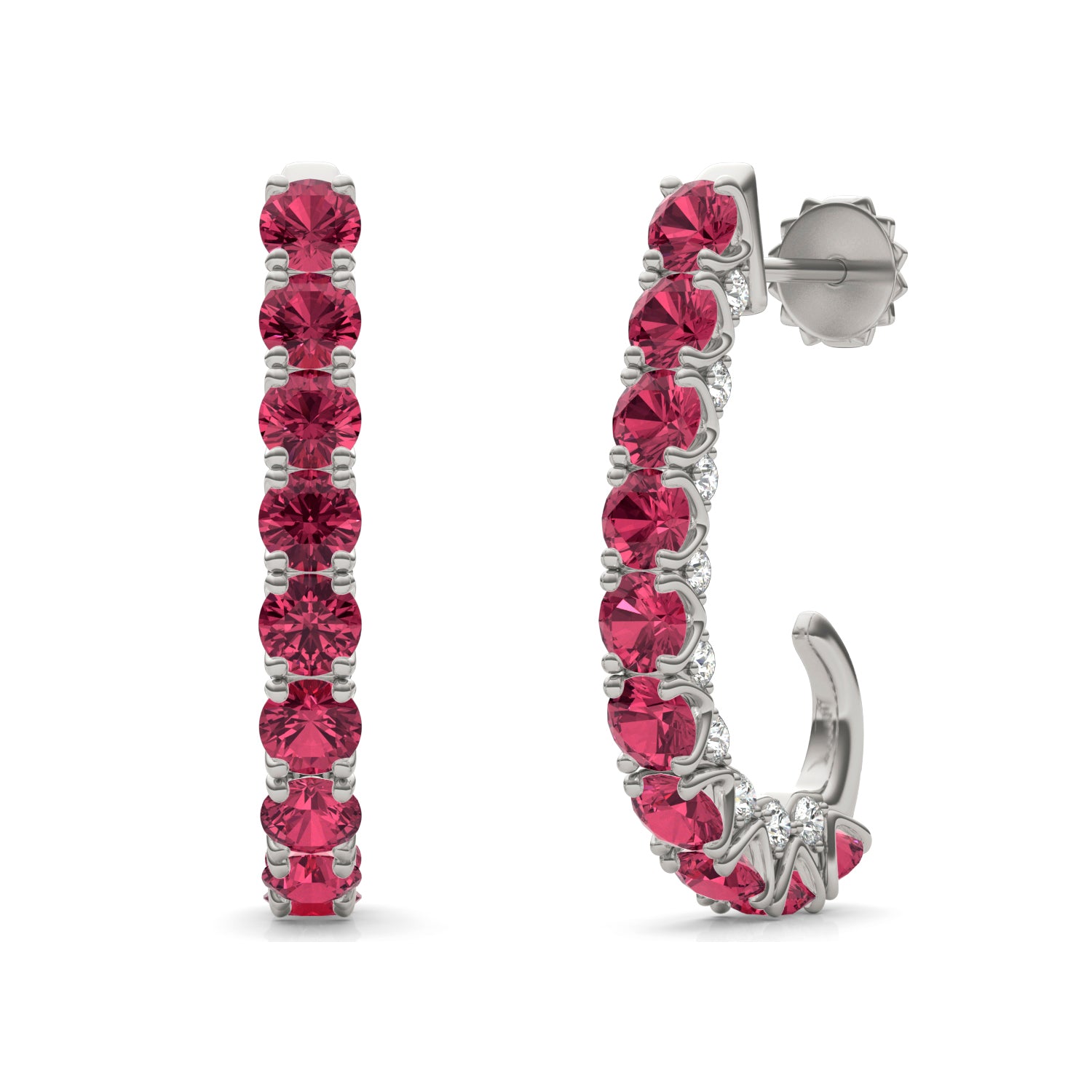 1/2 CTW Round Caydia® Lab Grown Diamond J-Hoop Earrings featuring Created Ruby