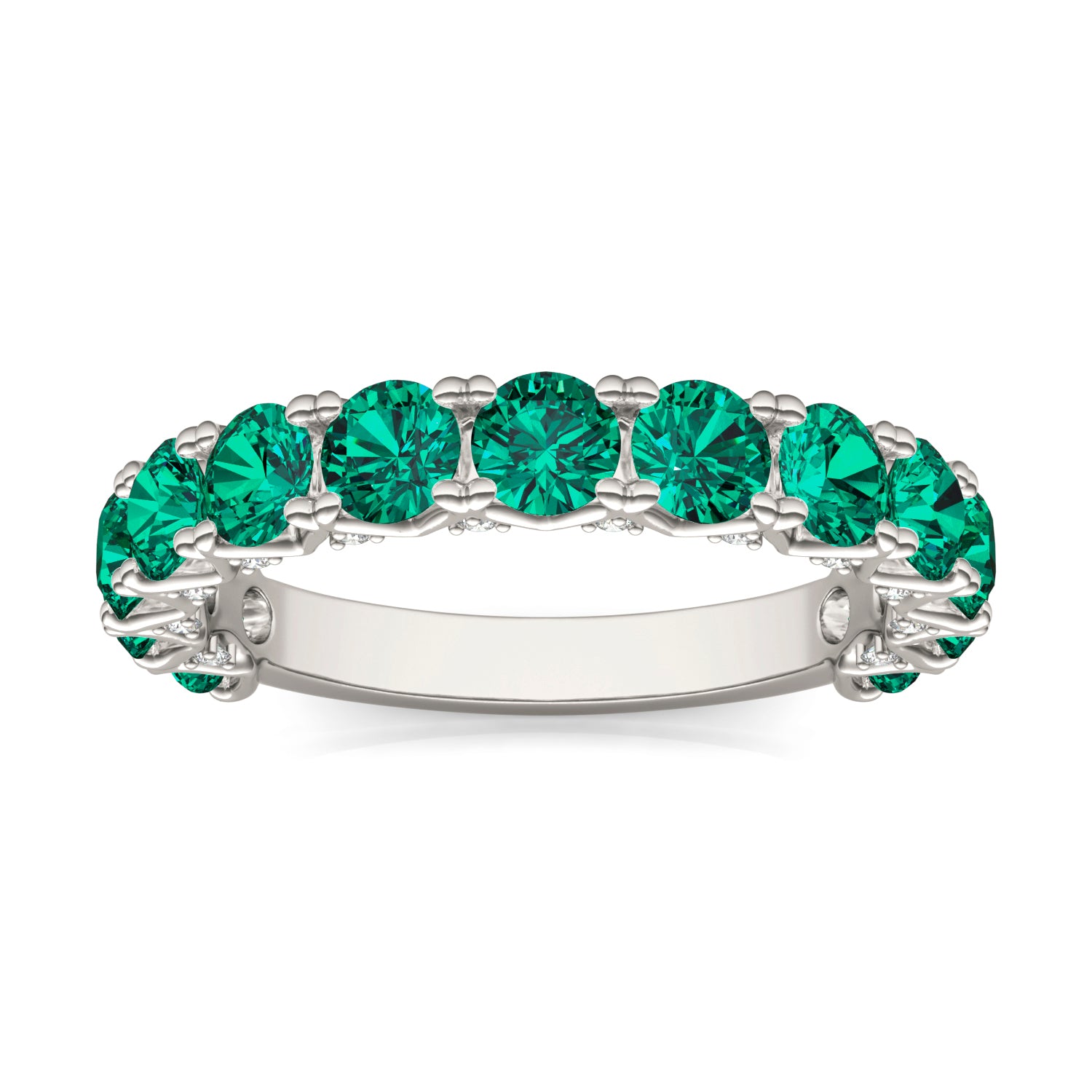 1/4 CTW Round Caydia® Lab Grown Diamond Accented Anniversary Ring featuring Created Emerald