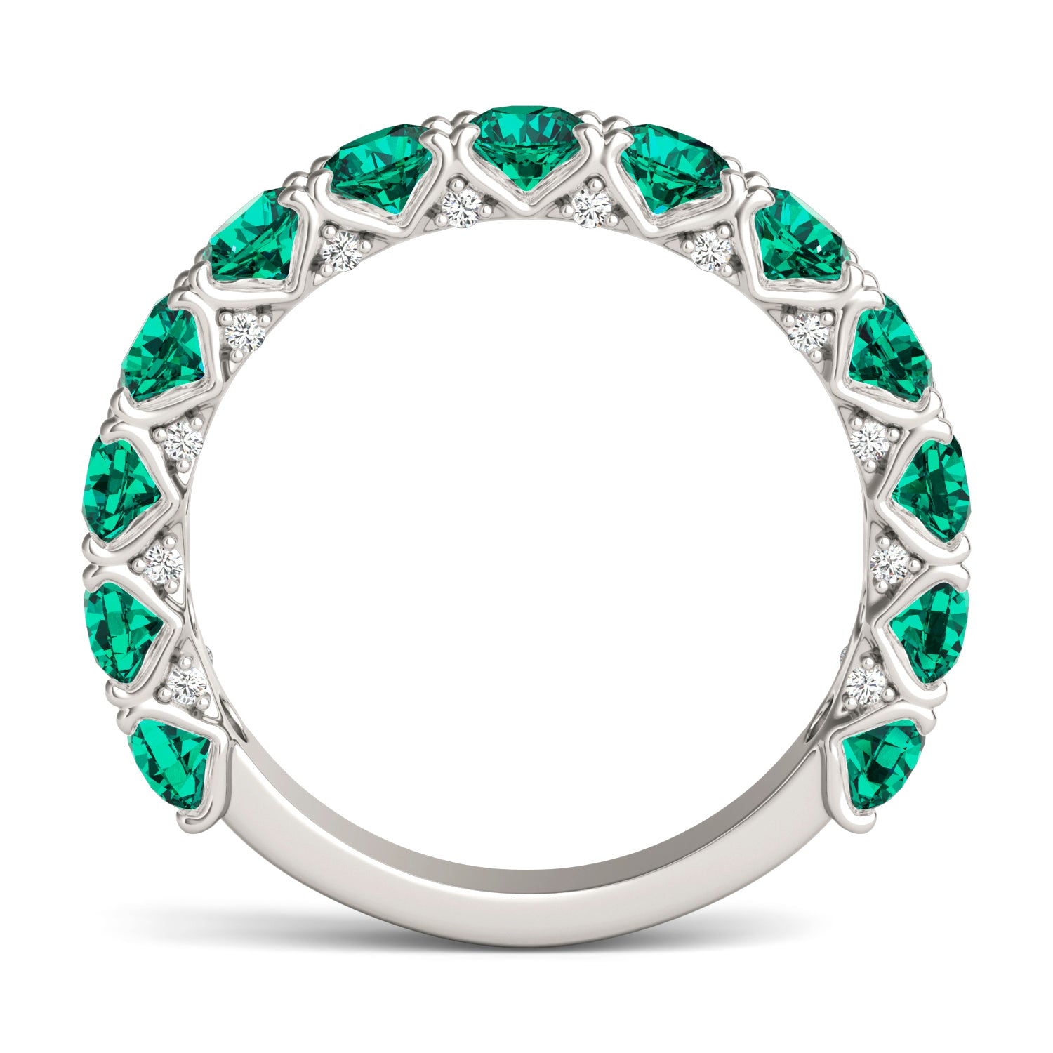 1/4 CTW Round Caydia® Lab Grown Diamond Accented Anniversary Ring featuring Created Emerald