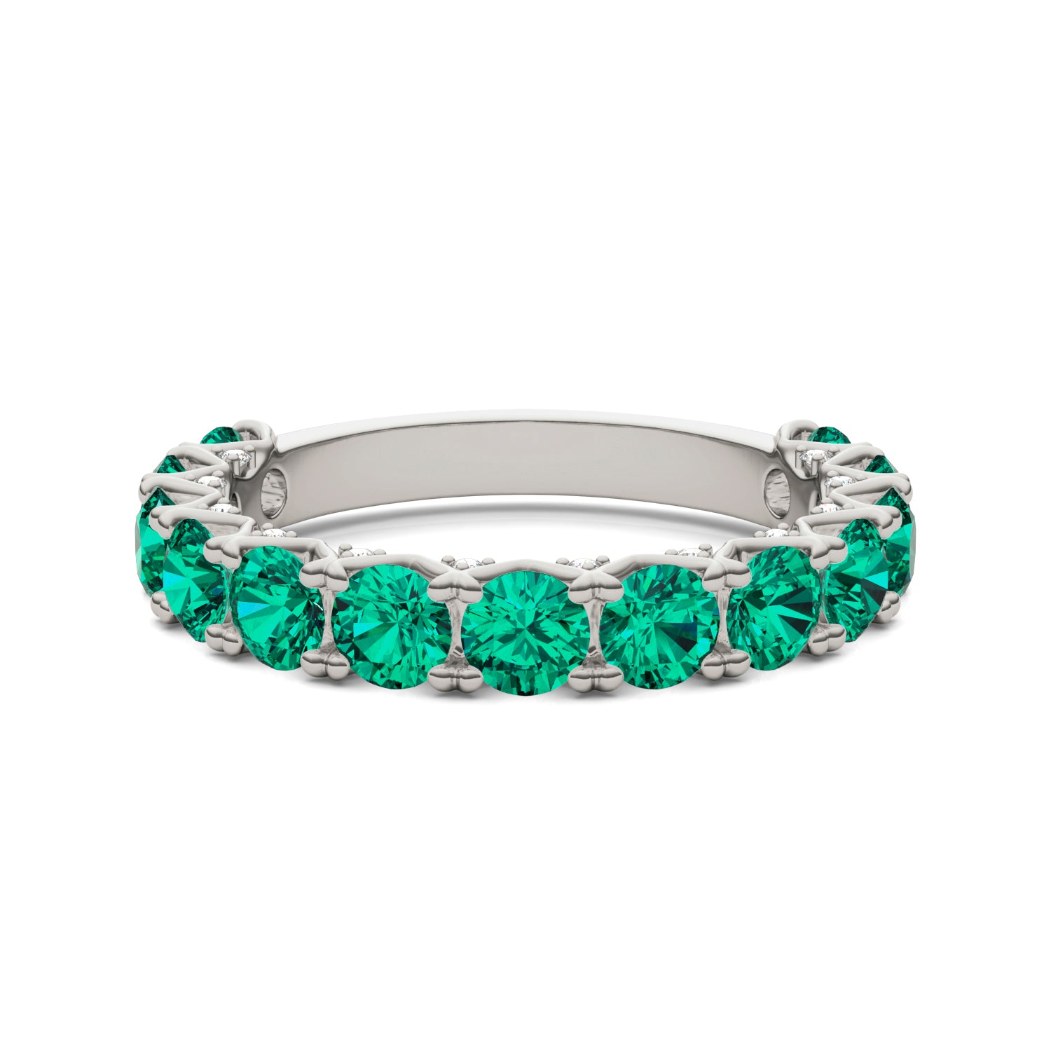 1/4 CTW Round Caydia® Lab Grown Diamond Accented Anniversary Ring featuring Created Emerald