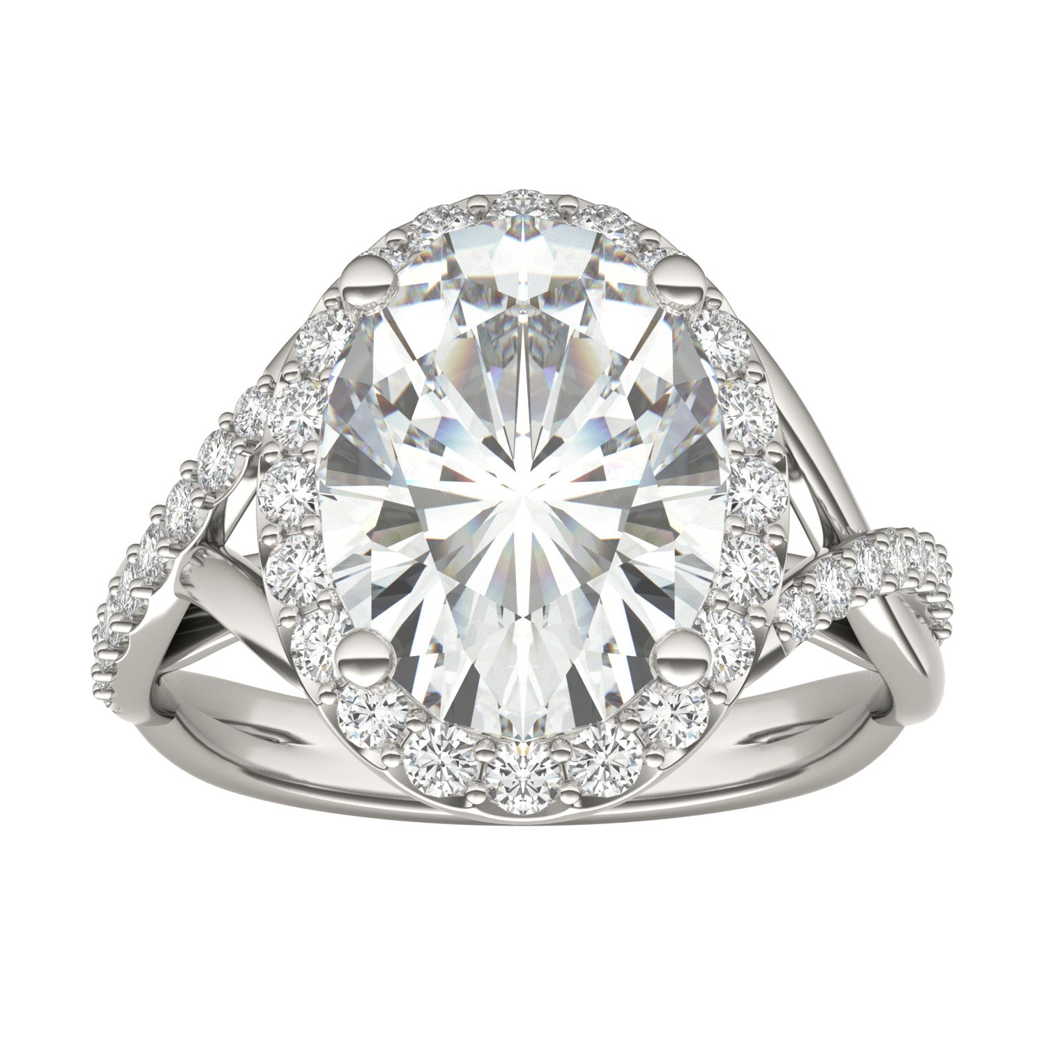 3.56 CTW DEW Oval Forever One™ Moissanite Signature Twist Halo Engagement Ring