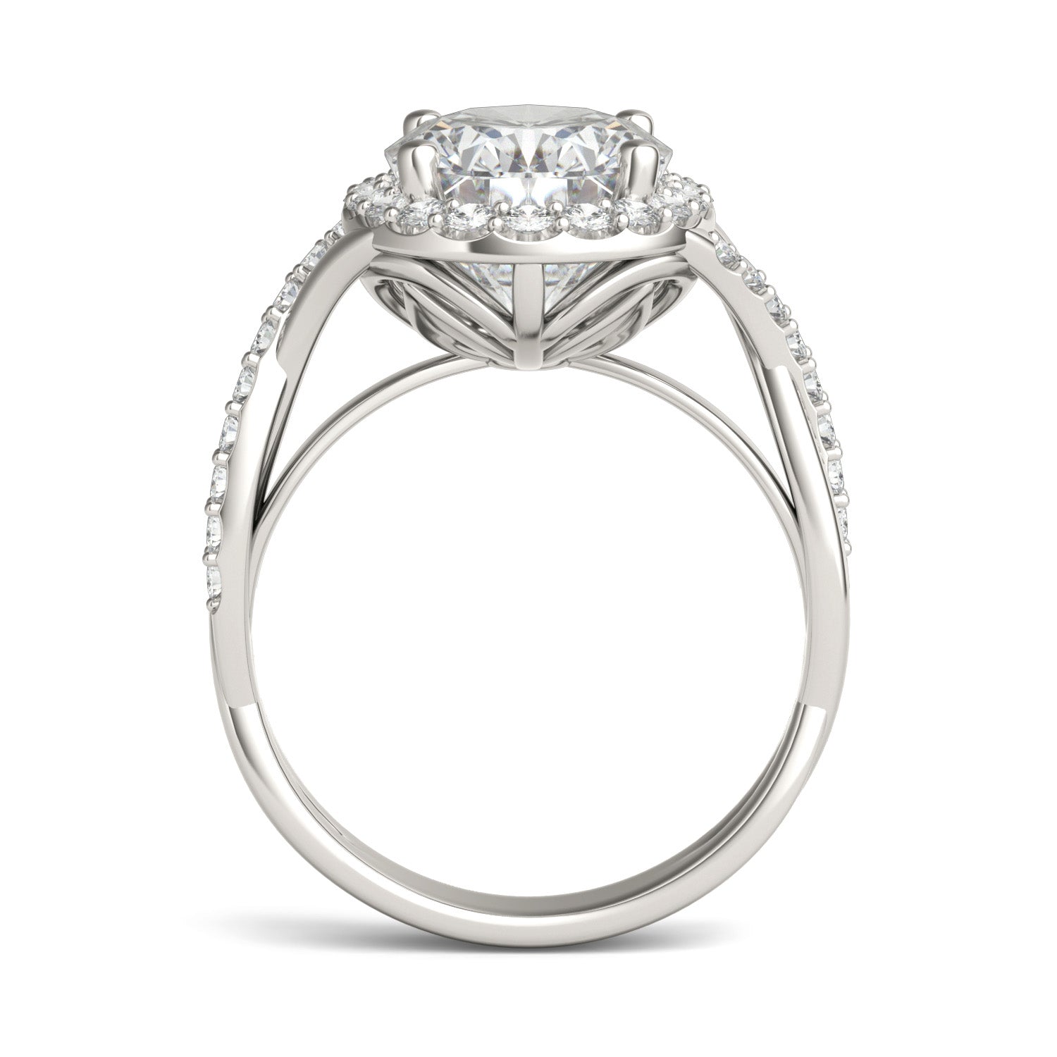 3.56 CTW DEW Oval Forever One™ Moissanite Signature Twist Halo Engagement Ring