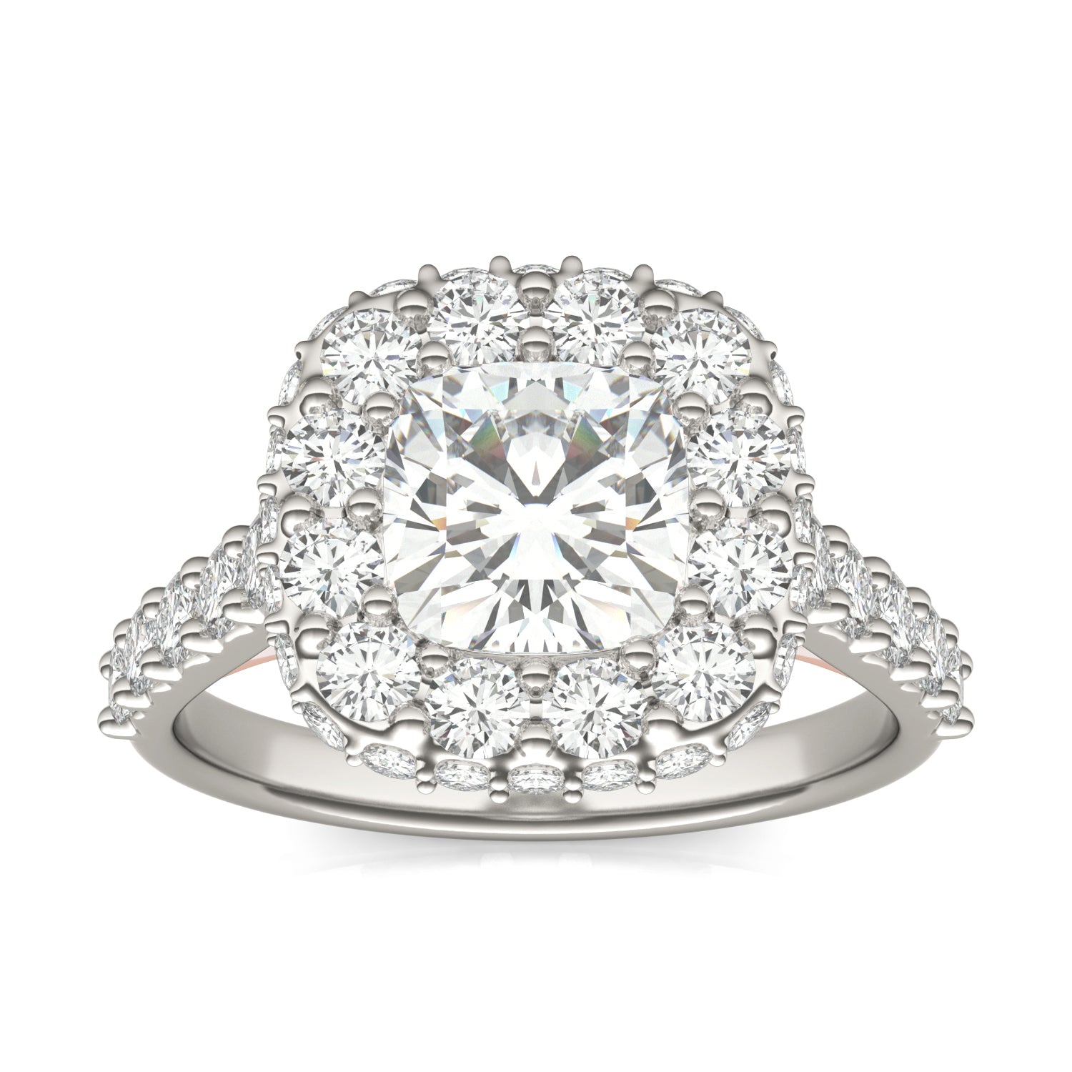 3.00 CTW DEW Cushion Forever One™ Moissanite Cathedral Double Halo Engagement Ring