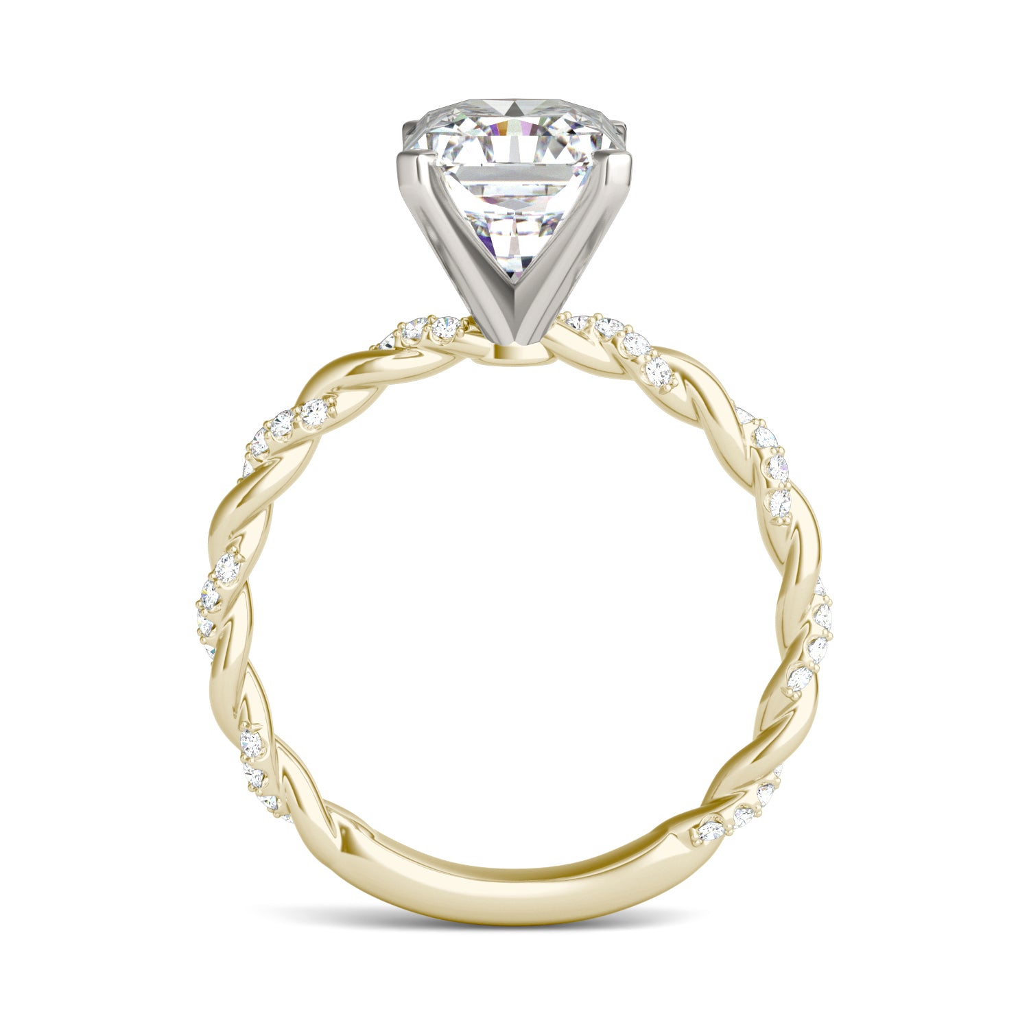 2.89 CTW DEW Radiant Forever One™ Moissanite Solitaire with Twist Side Accents Engagement Ring